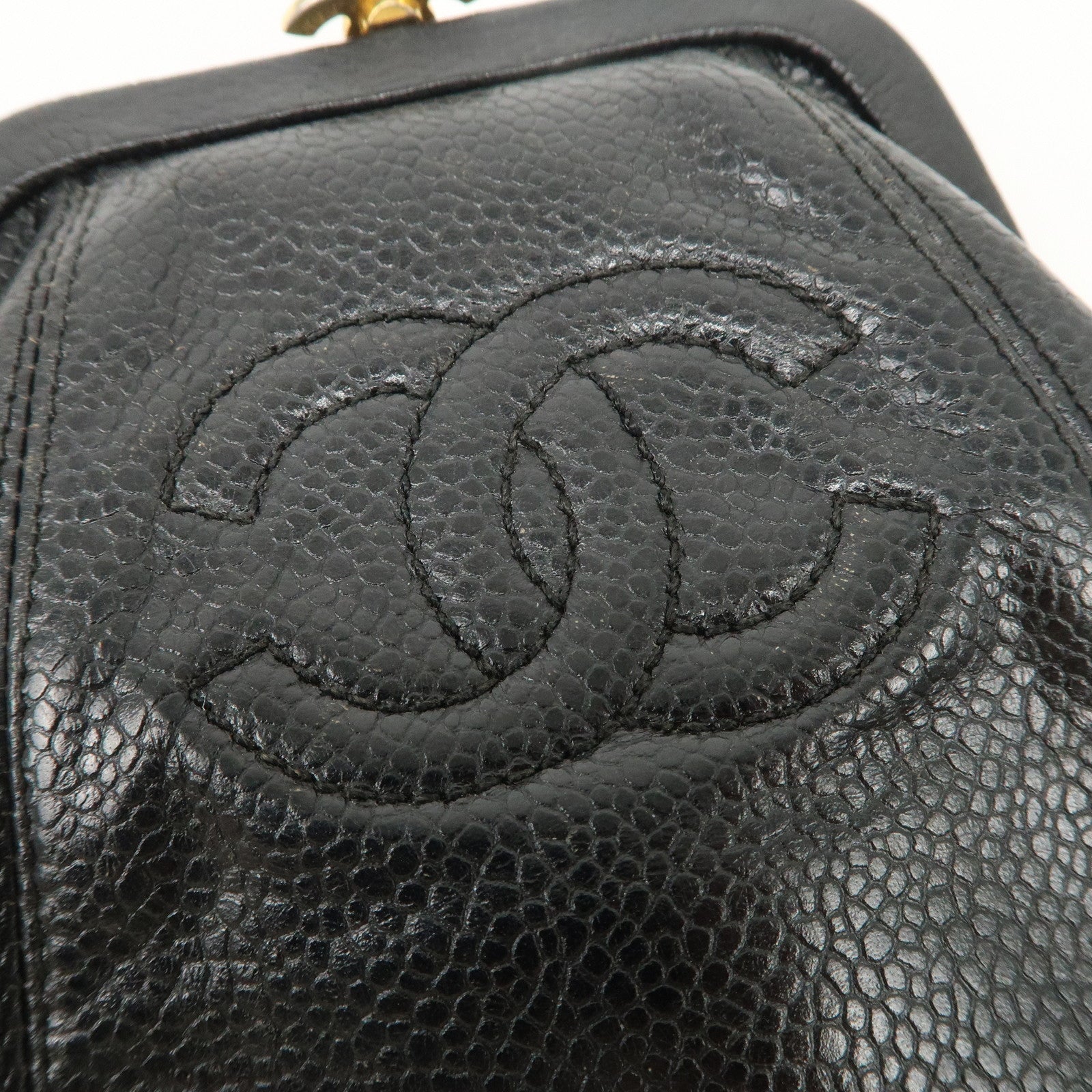 CHANEL COCO Mark Caviarskin Purse Wallet Pouch Black Used