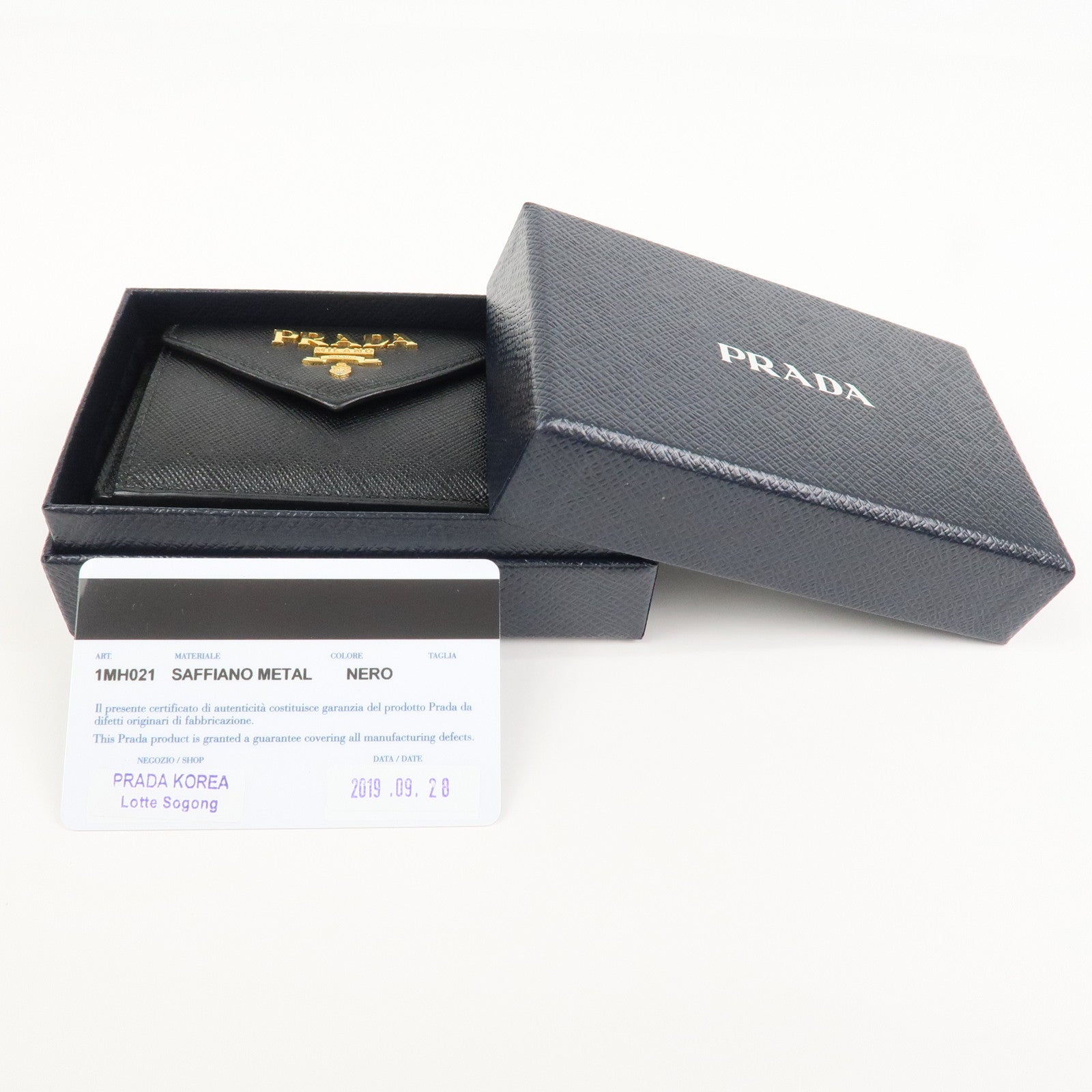 PRADA Logo Saffiano Metal Tri-fold Small Wallet Black 1MH021