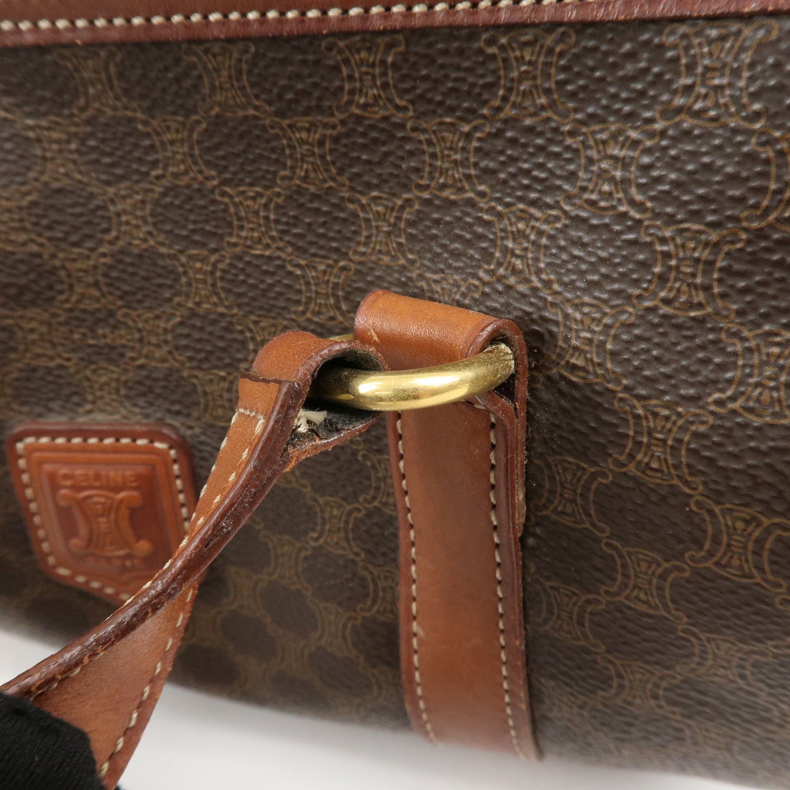 CELINE Macadam PVC Leather Hand Bag Boston Bag Brown