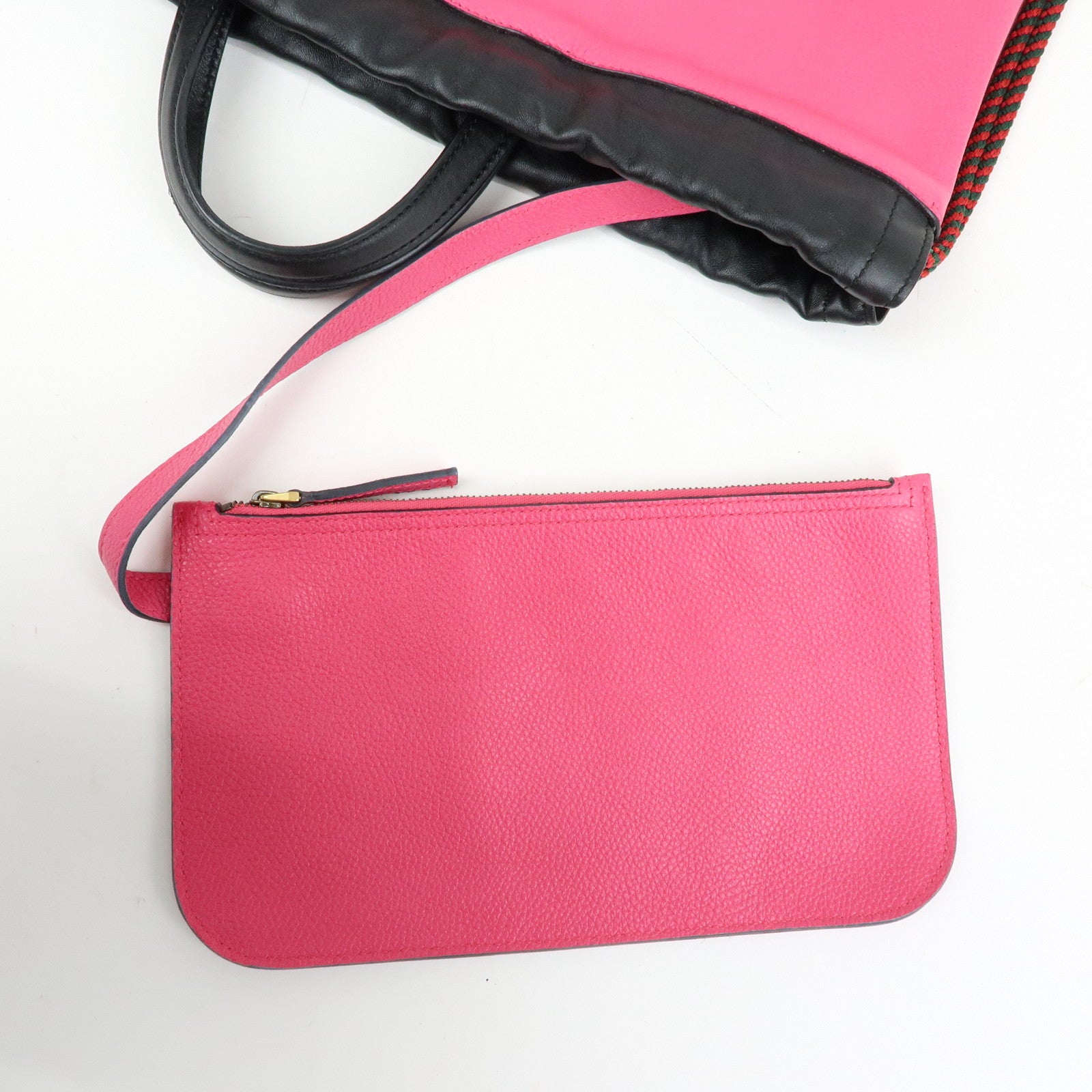 GUCCI Sherry Leather Hand Bag Draw String Backpack Pink 316639