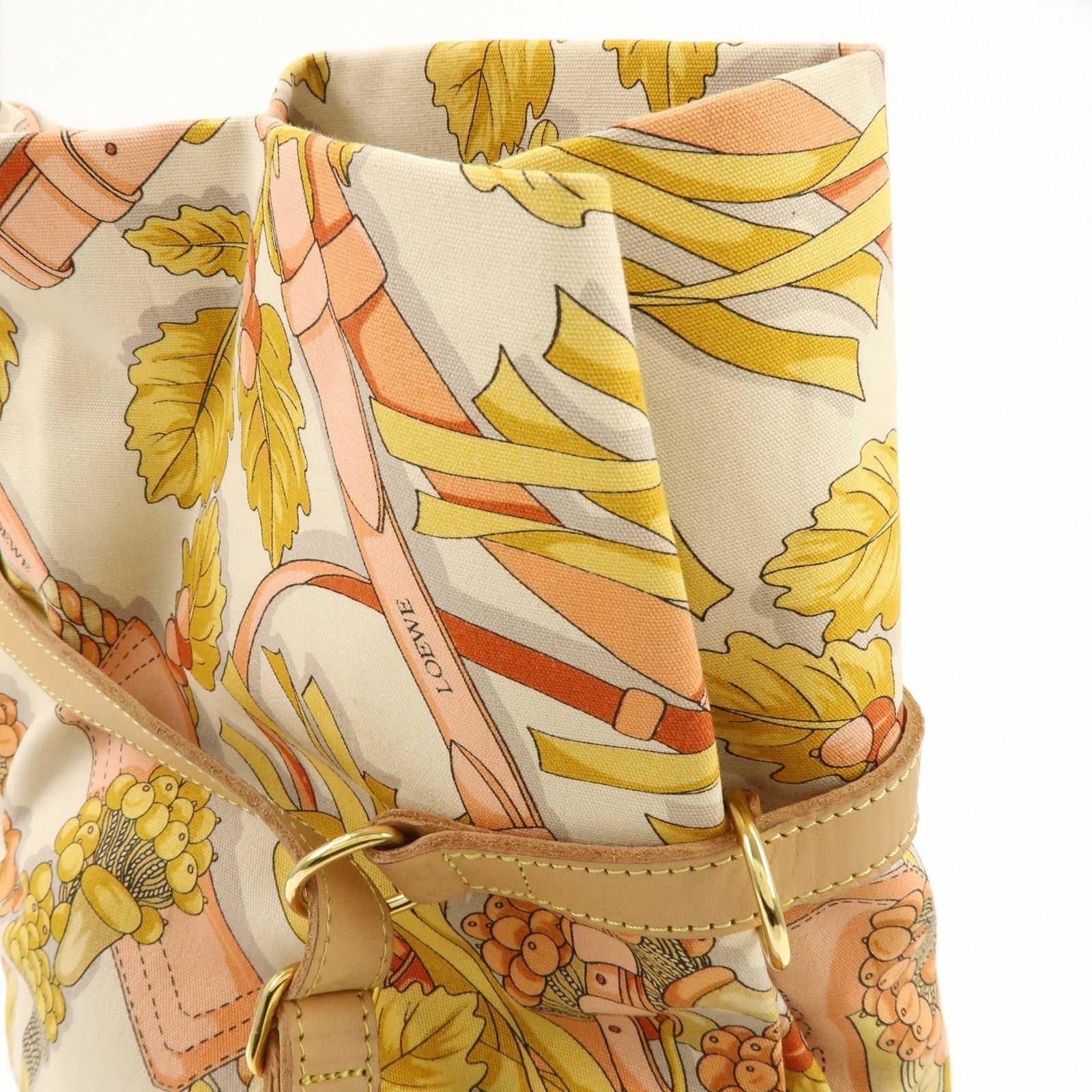 LOEWE Scarf Design Canvas Leather Shoulder Bag Beige Pink