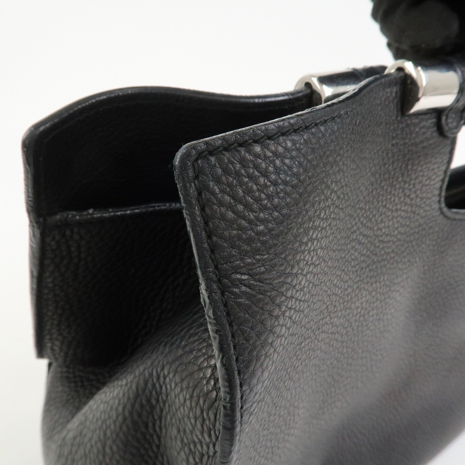 GUCCI Bamboo Leather 2WAY Bag Hand Bag Shoulder Bag Black 370829