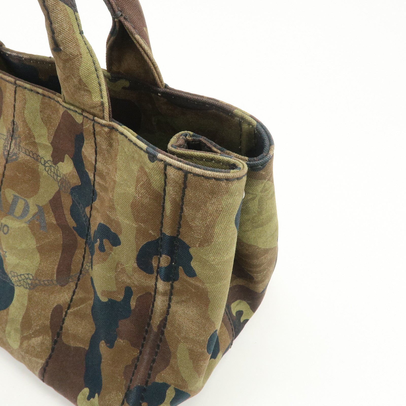 PRADA Logo Canapa Canvas 2Way Hand Bag Camouflage Khaki B2642B