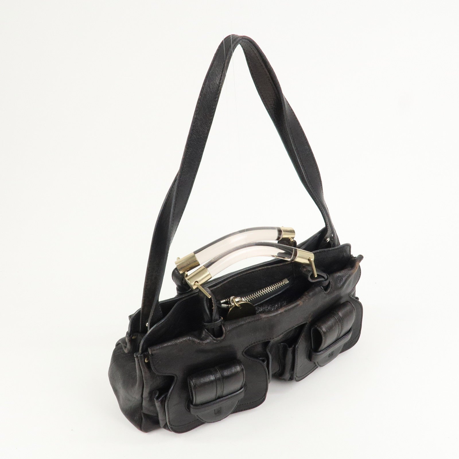 Chloe Leather Saskia 2Way Bag Hand Bag Shoulder Bag Black