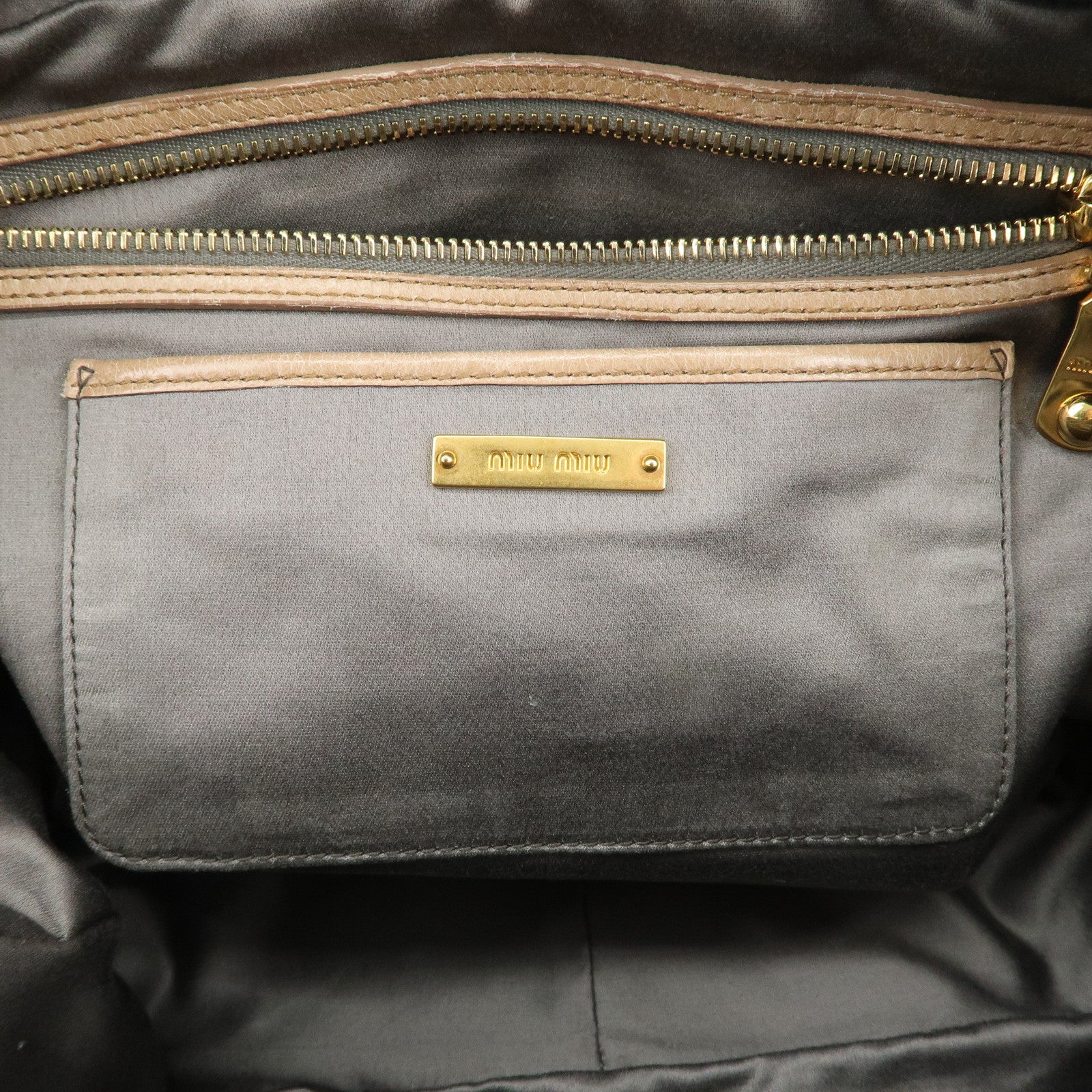 MIU MIU Leather 2Way Bag Hand Bag Shoulder Bag Light Brown RL0048