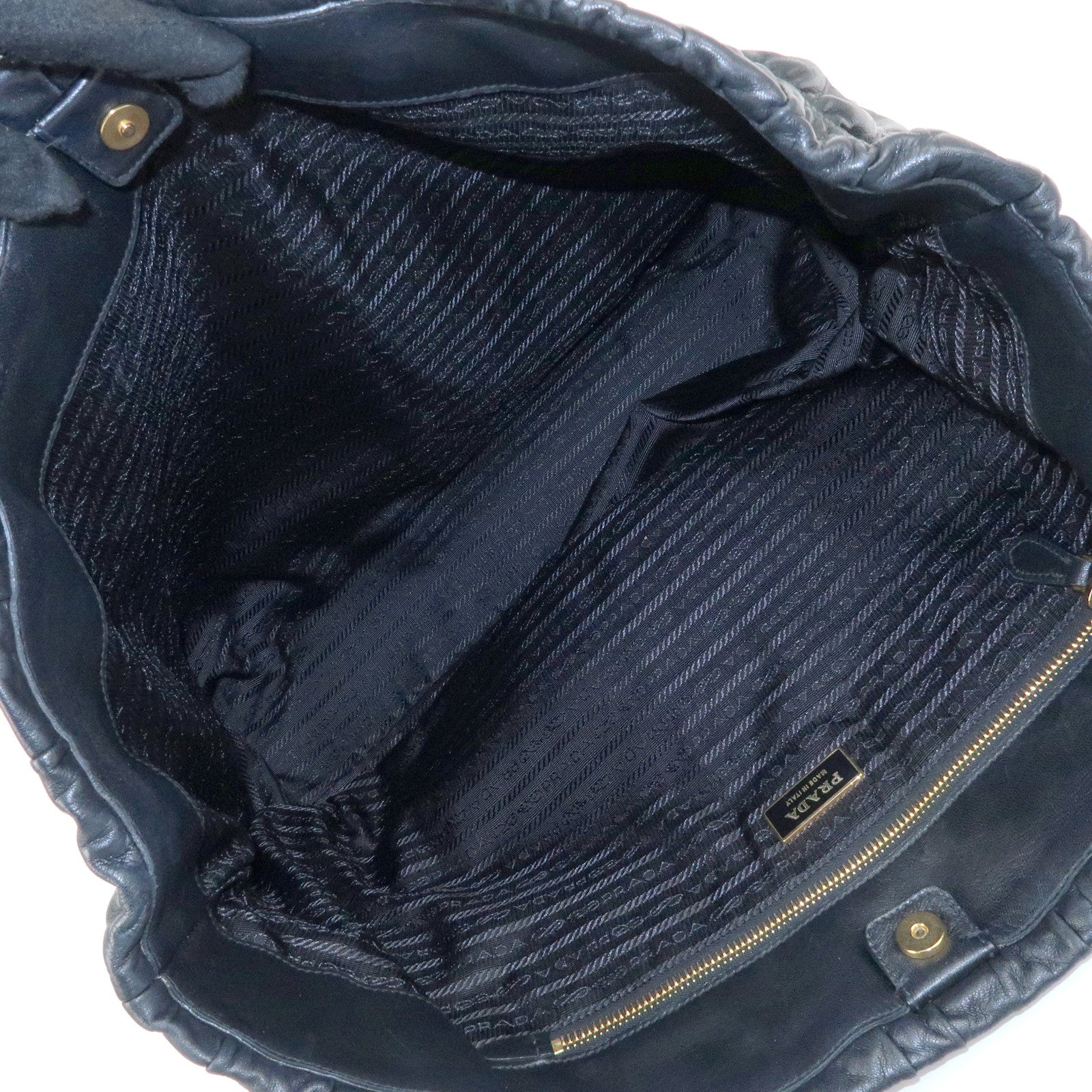 PRADA Logo Leather Gathered Tote Bag Hand Bag Black