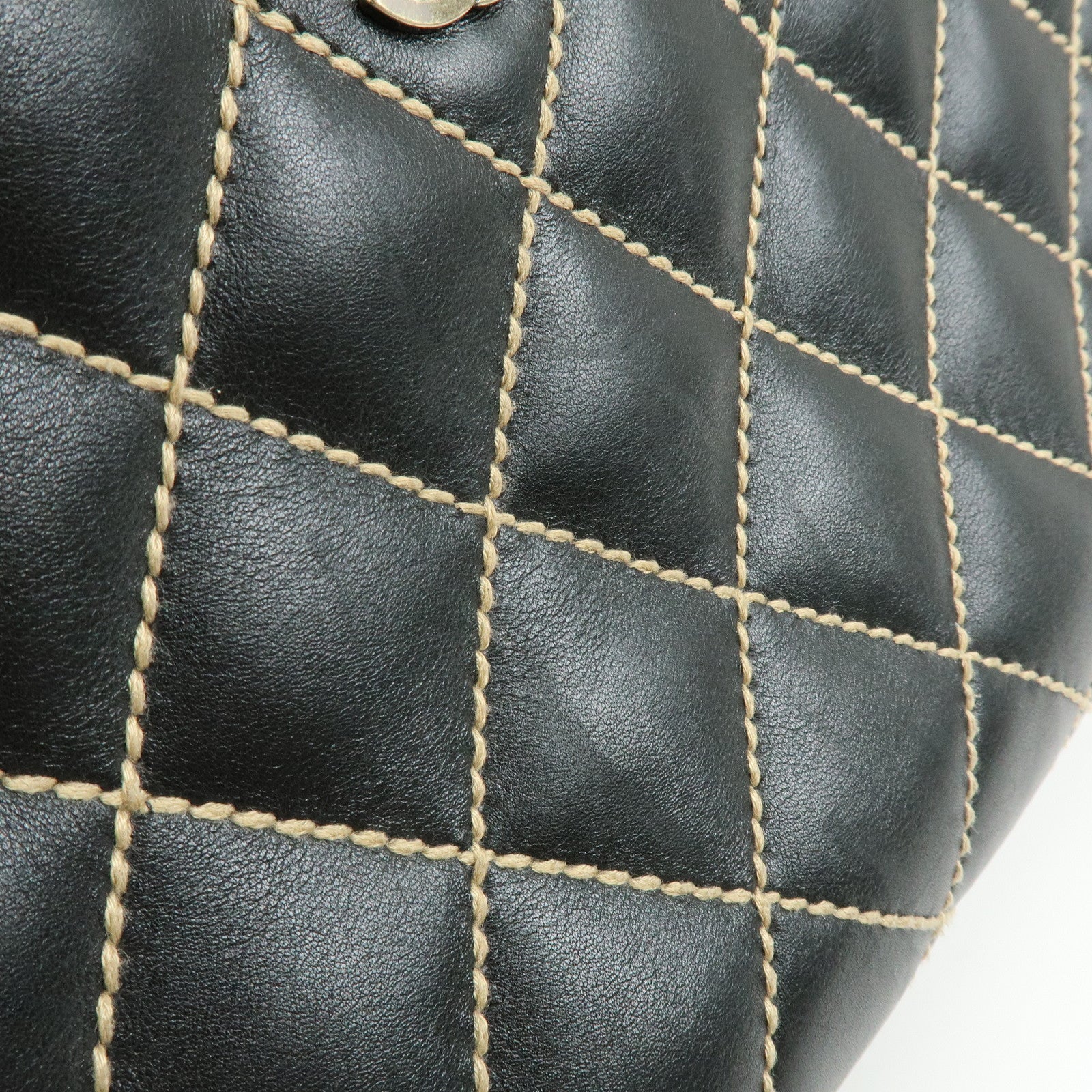 CHANEL Wild Stitch COCO Mark Calf Leather Hand Bag Tote Bag Black