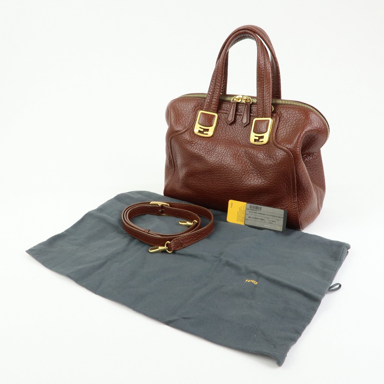 FENDI Leather 2Way Bag Hand Bag Shoulder Bag Brown 8BL114