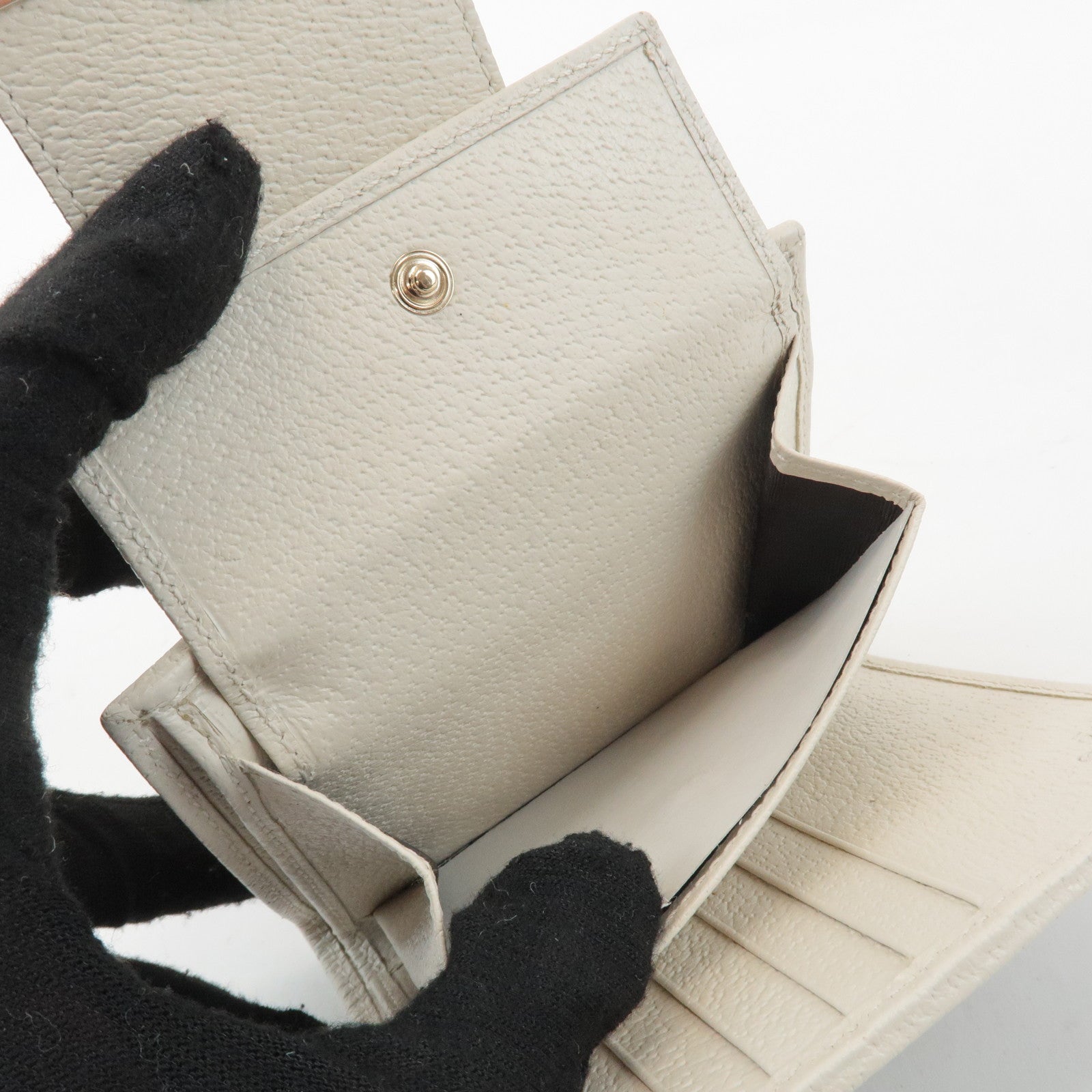 GUCCI Sherry GG Canvas Leather Bi-fold Wallet Beige Ivory 181669 Used