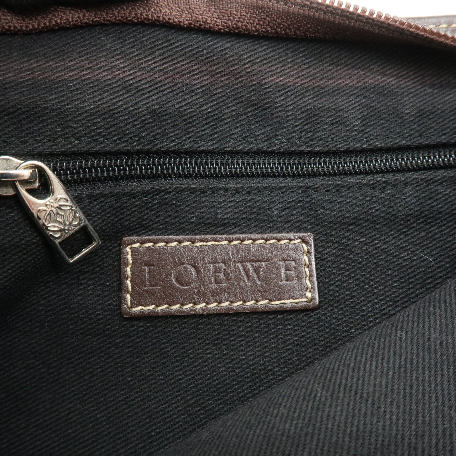 LOEWE Anagram Canvas Leather Shoulder Bag Hand Bag Denim Brown