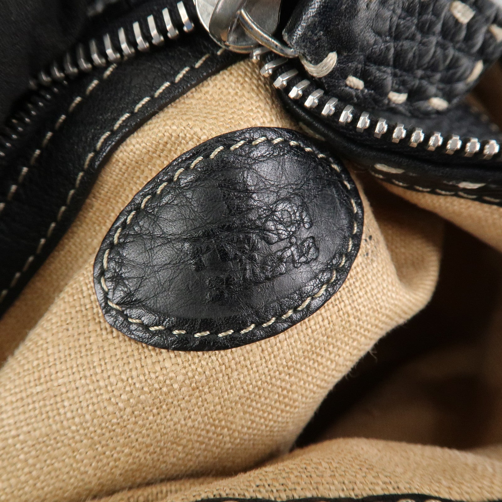 FENDI Selleria Leather Shoulder Bag Crossbody Bag Black 8BT109