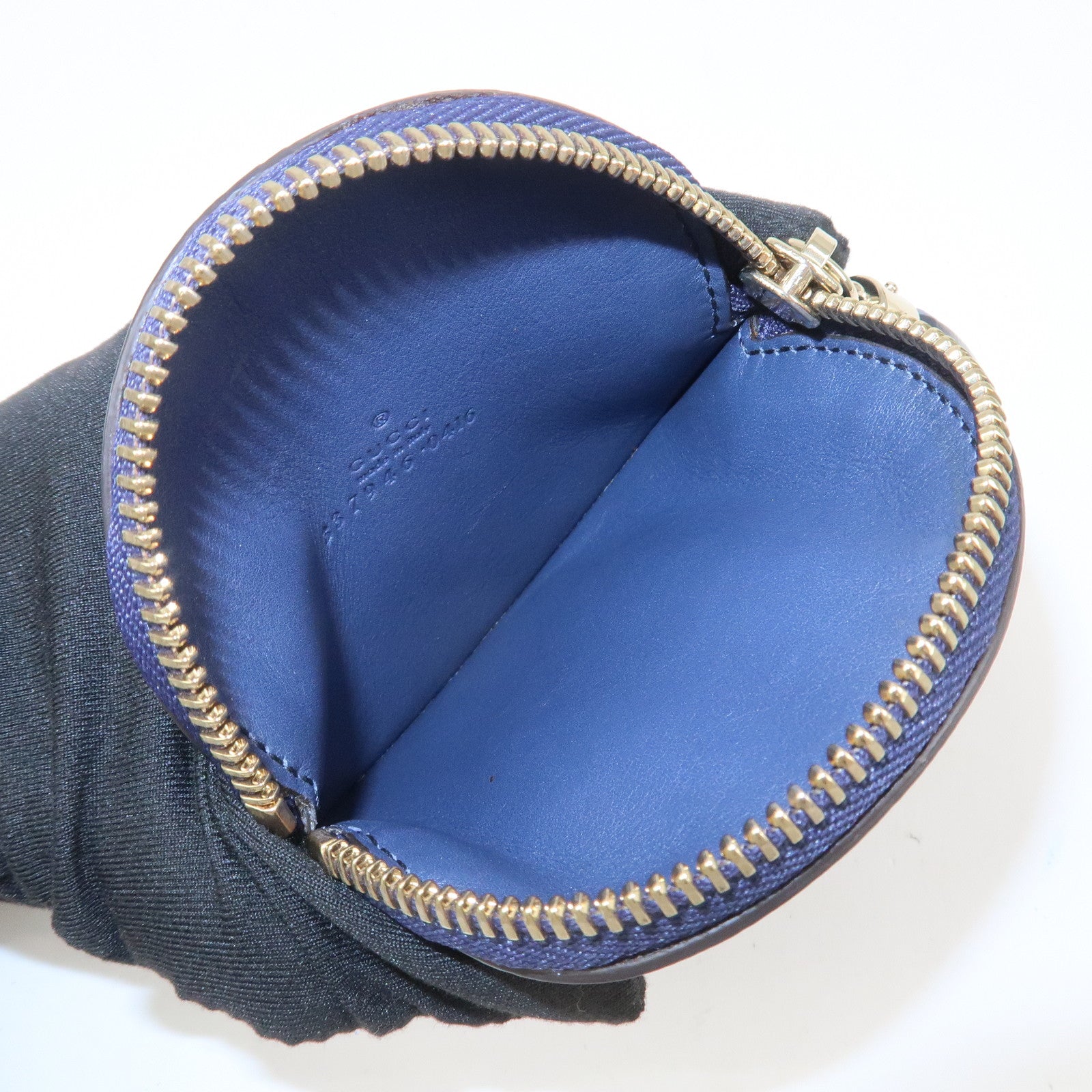 GUCCI Interlocking G Patent Leather Coin Case Navy 337946