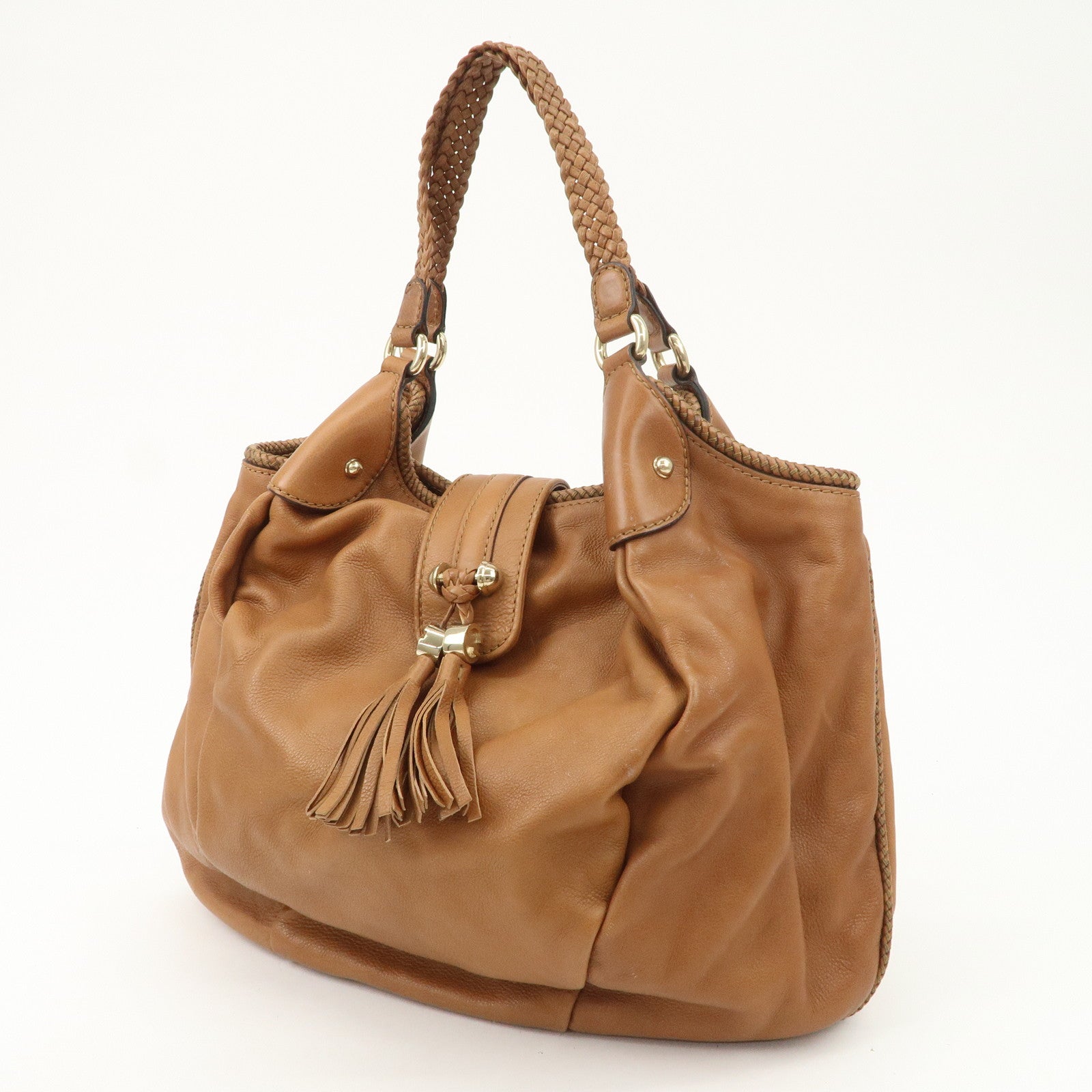 GUCCI Marrakech Leather Shoulder Bag Hand Bag Brown 257029 Used