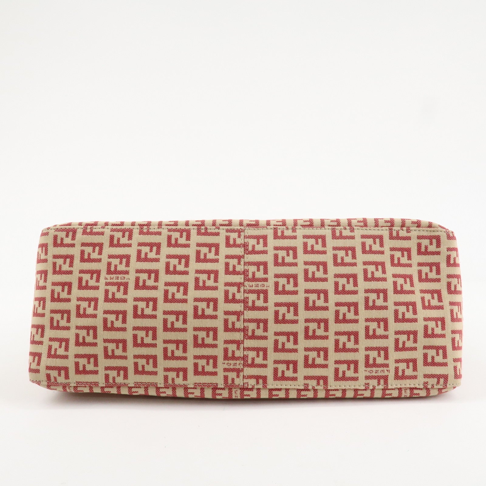 FENDI Zucchino Canvas Leather Hand Bag Beige Red 8BH134 Used
