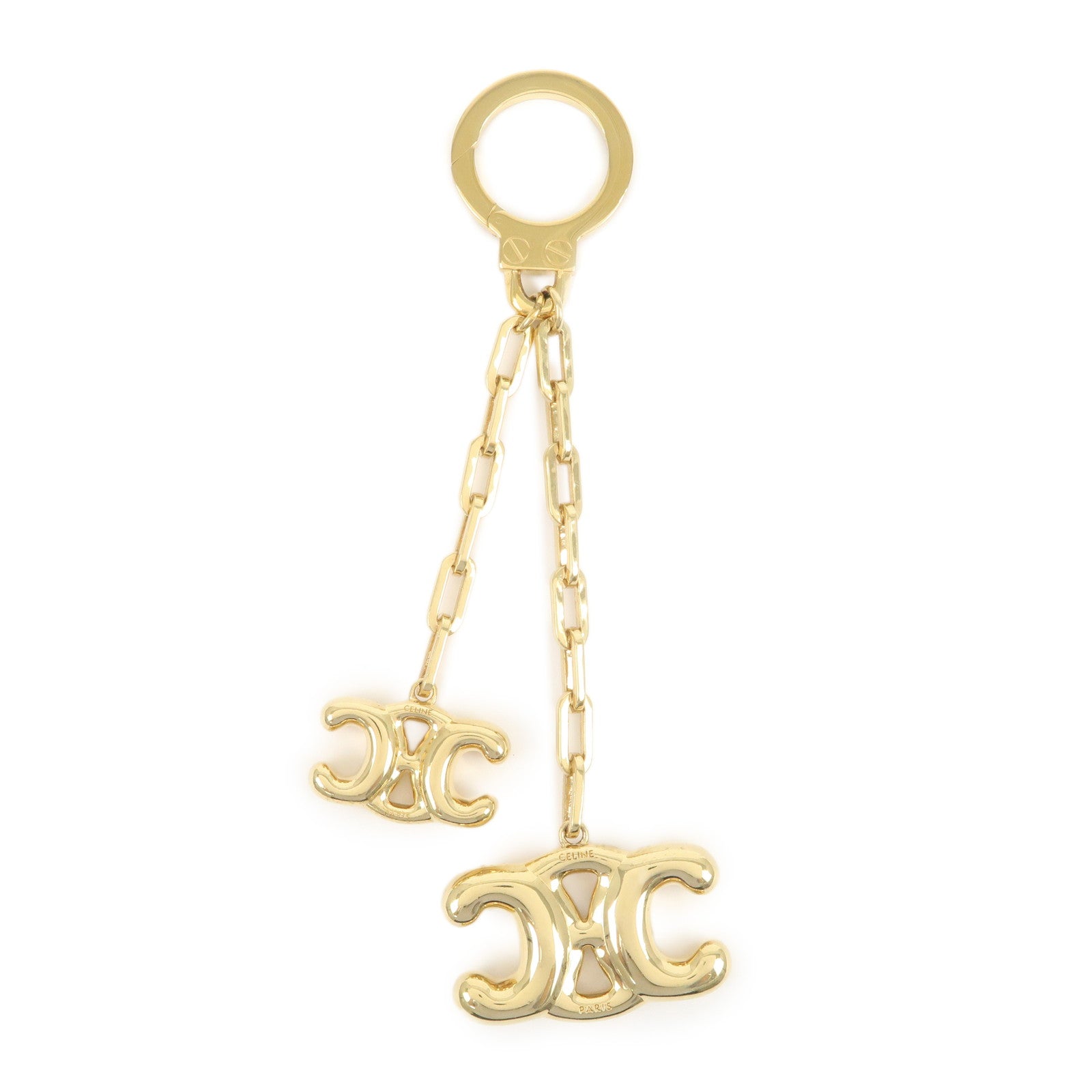 CELINE Triomphe Metal Bag Charm Key Holder Key Charm Gold