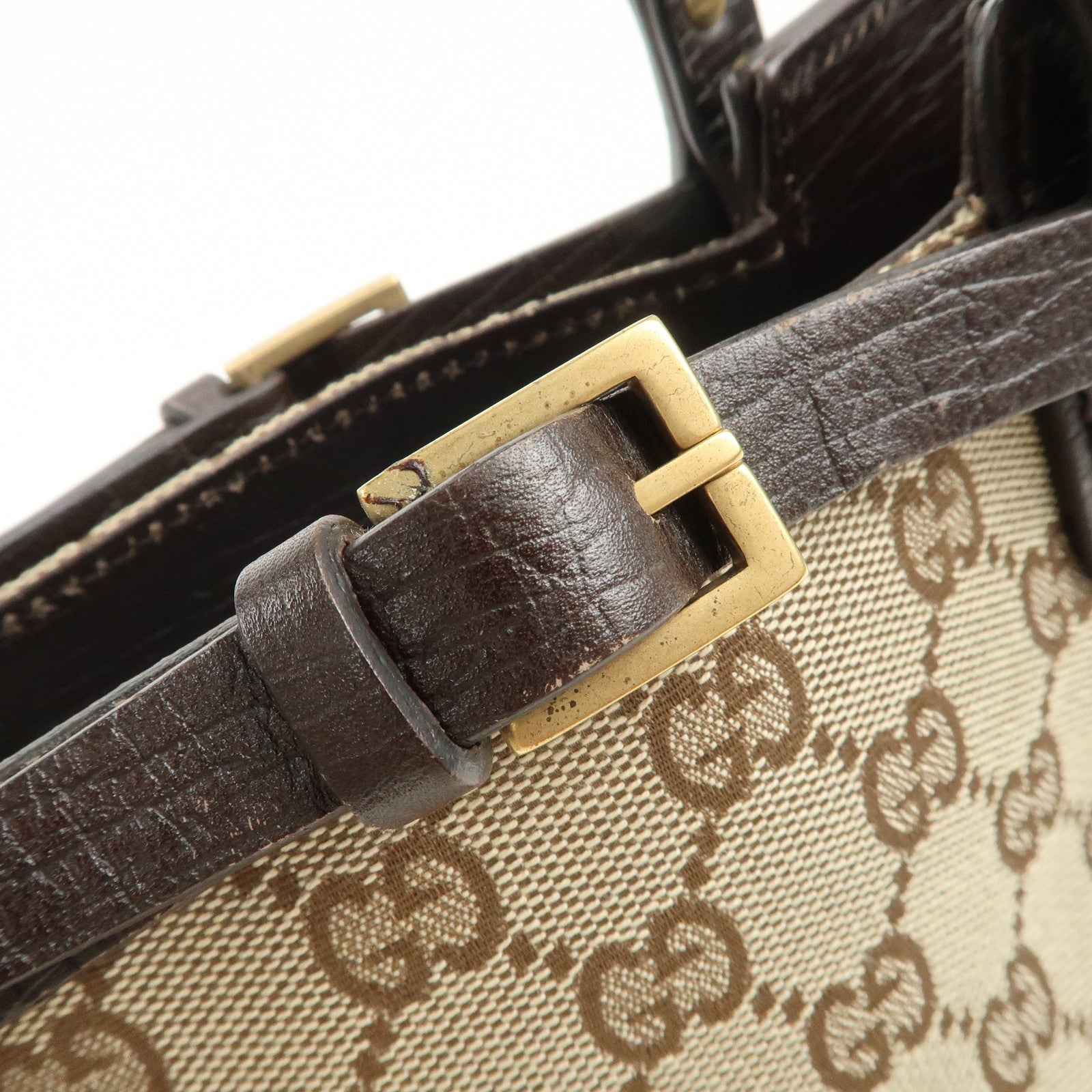 GUCCI GG Monogram Canvas Leather Tote Bag Shoulder Bag Beige 107757