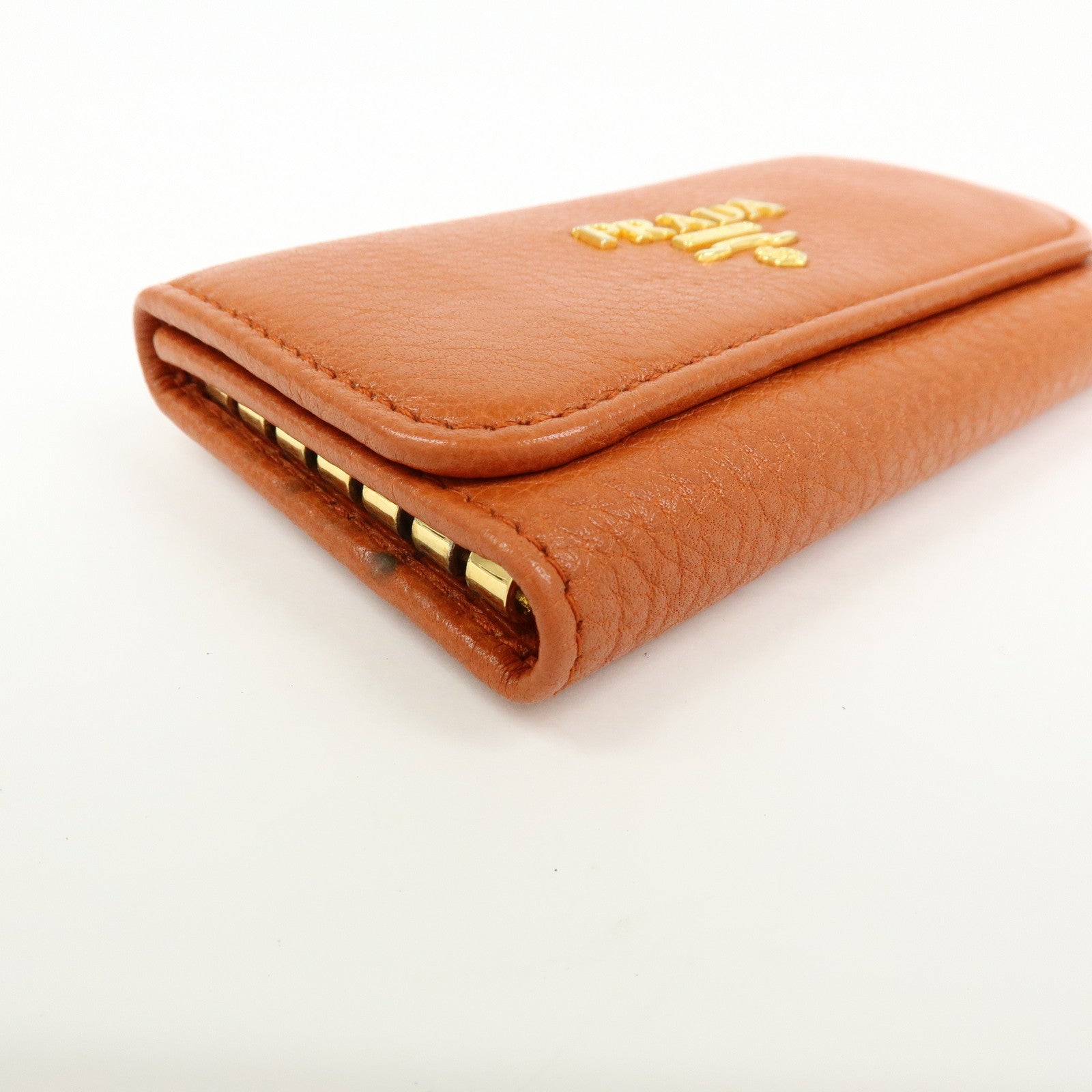PRADA Leather Key Case Key Chain Key Holder Orange