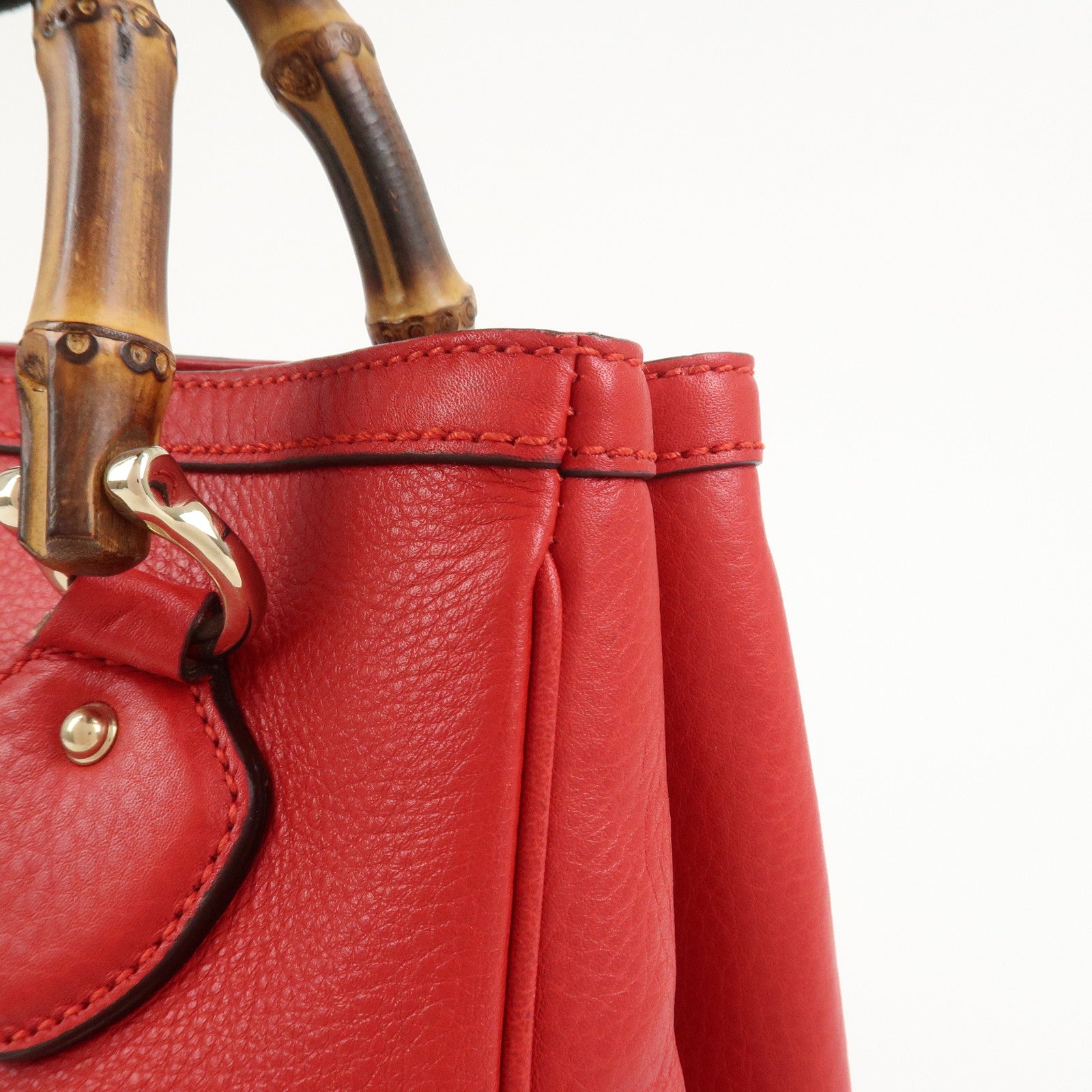 GUCCI Bamboo Leather 2Way Shoulder Bag Hand Bag Red 308360