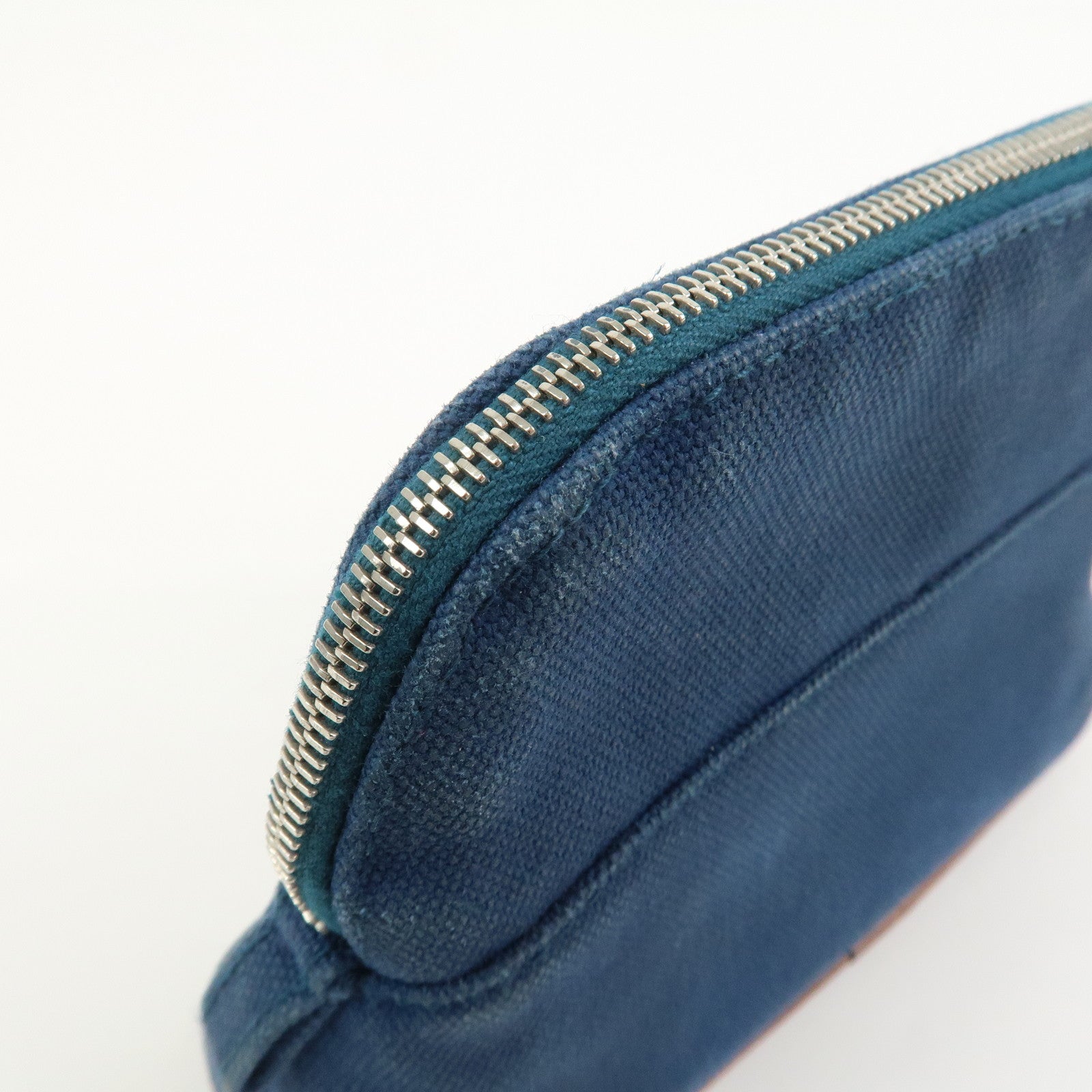 HERMES Canvas Leather Bolide Mini Mini 16 Pouch Cosmetic Pouch Navy