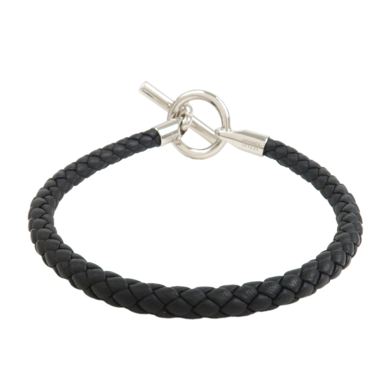 HERMES Glenan H Tresse en Veau Swift Leather Bracelet Black