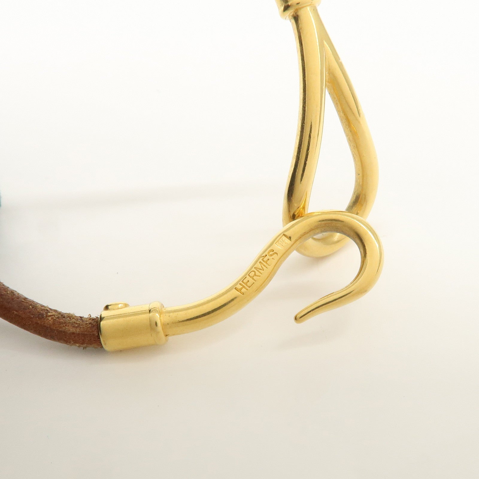 HERMES Leather Jumbo Choker Bracelet Brown Gold