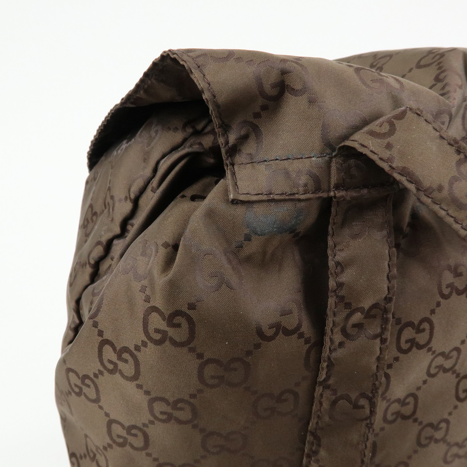 GUCCI GG Nylon Leather Backpack Brown 223670