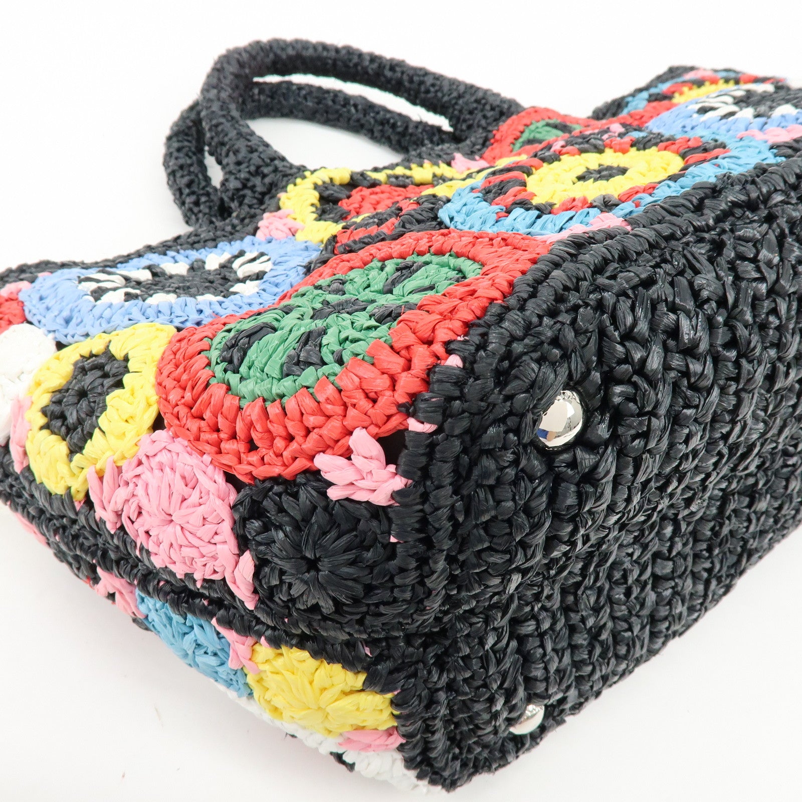 PRADA Triangle Logo Raffia 2Way Hand Bag Black Multicolor 1BG889