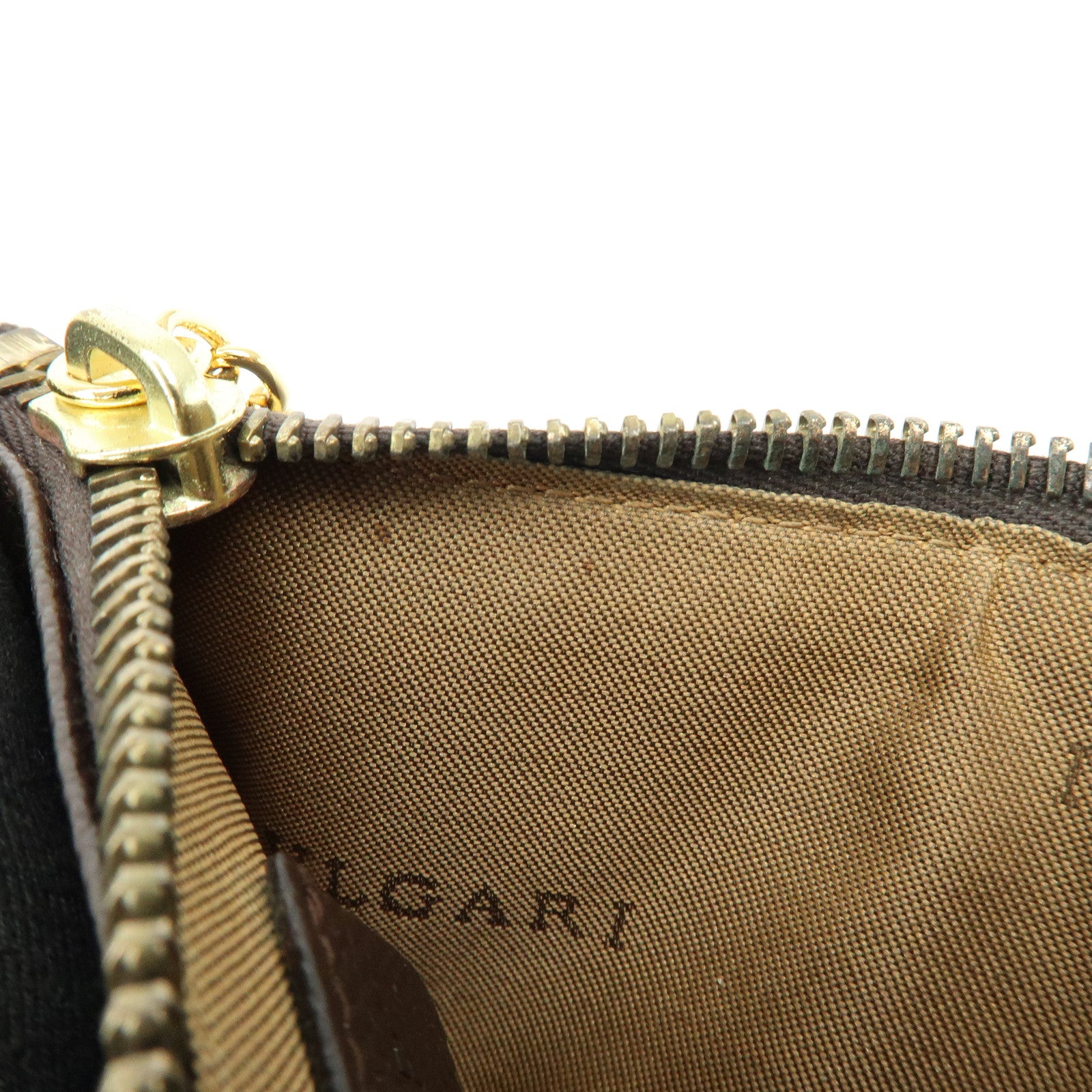 BVLGARI Leather Coin Case Coin Purse Key Chain Dark Brown