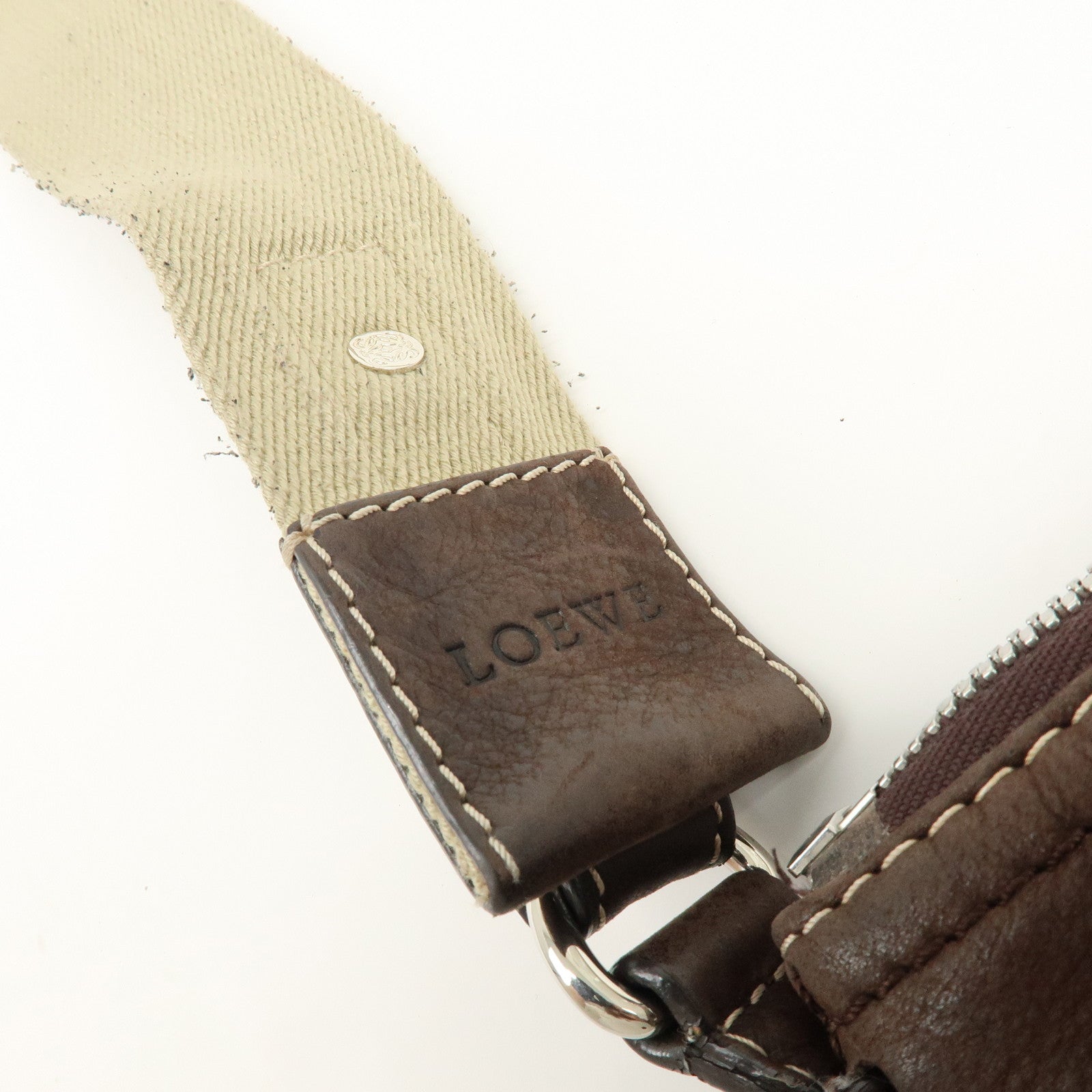 LOEWE Anagram Leather Canvas Shoulder Bag Crossbody Bag Brown Beige