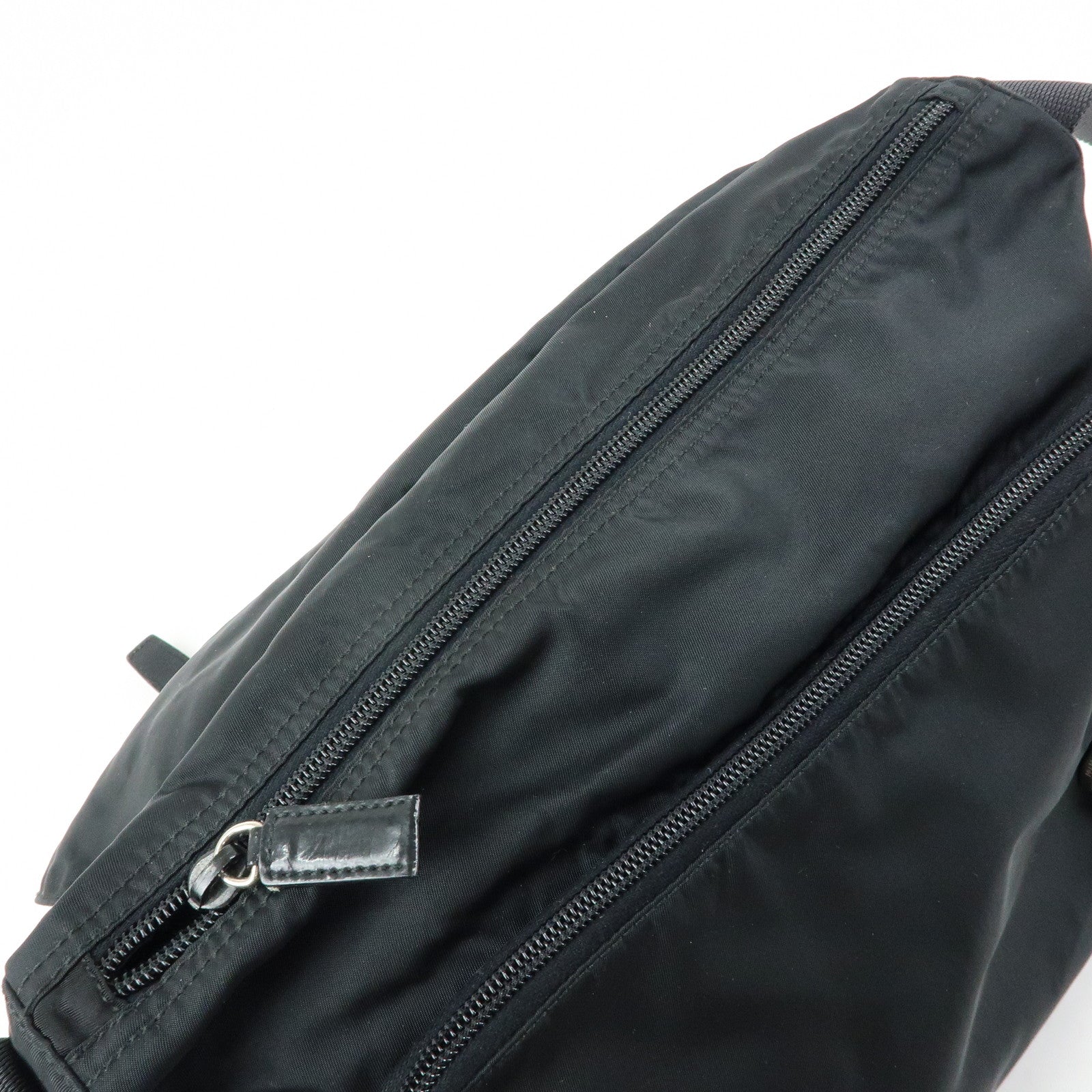 PRADA Triangle Logo Nylon Leather Shoulder Bag Black BT6671