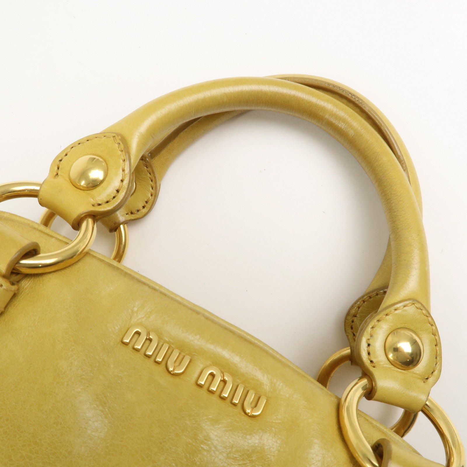 MIU MIU Logo Leather 2Way Bag Hand Bag Yellow
