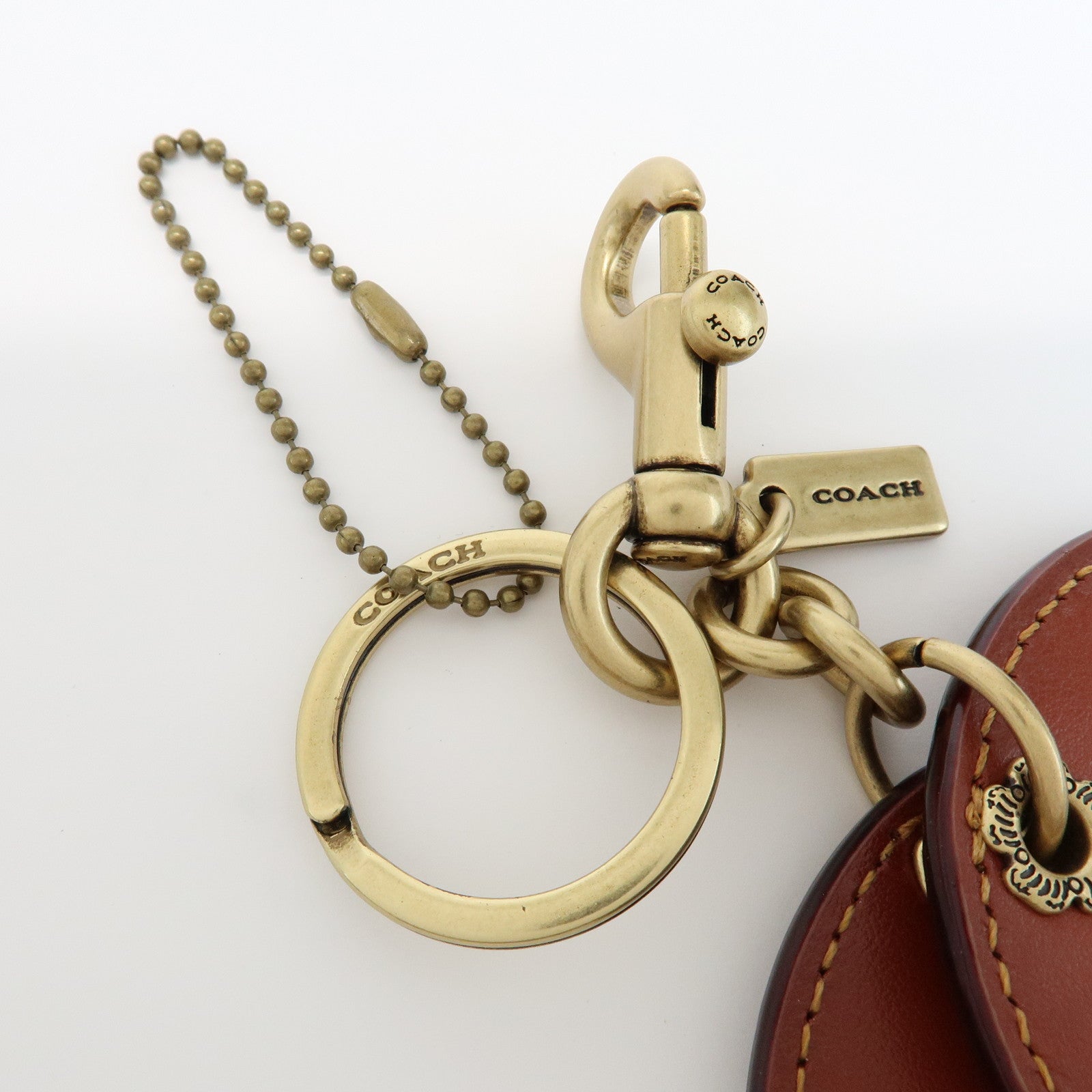 COACH Signature Metal Leather Set of 2 Key Chain Key Holder Brown