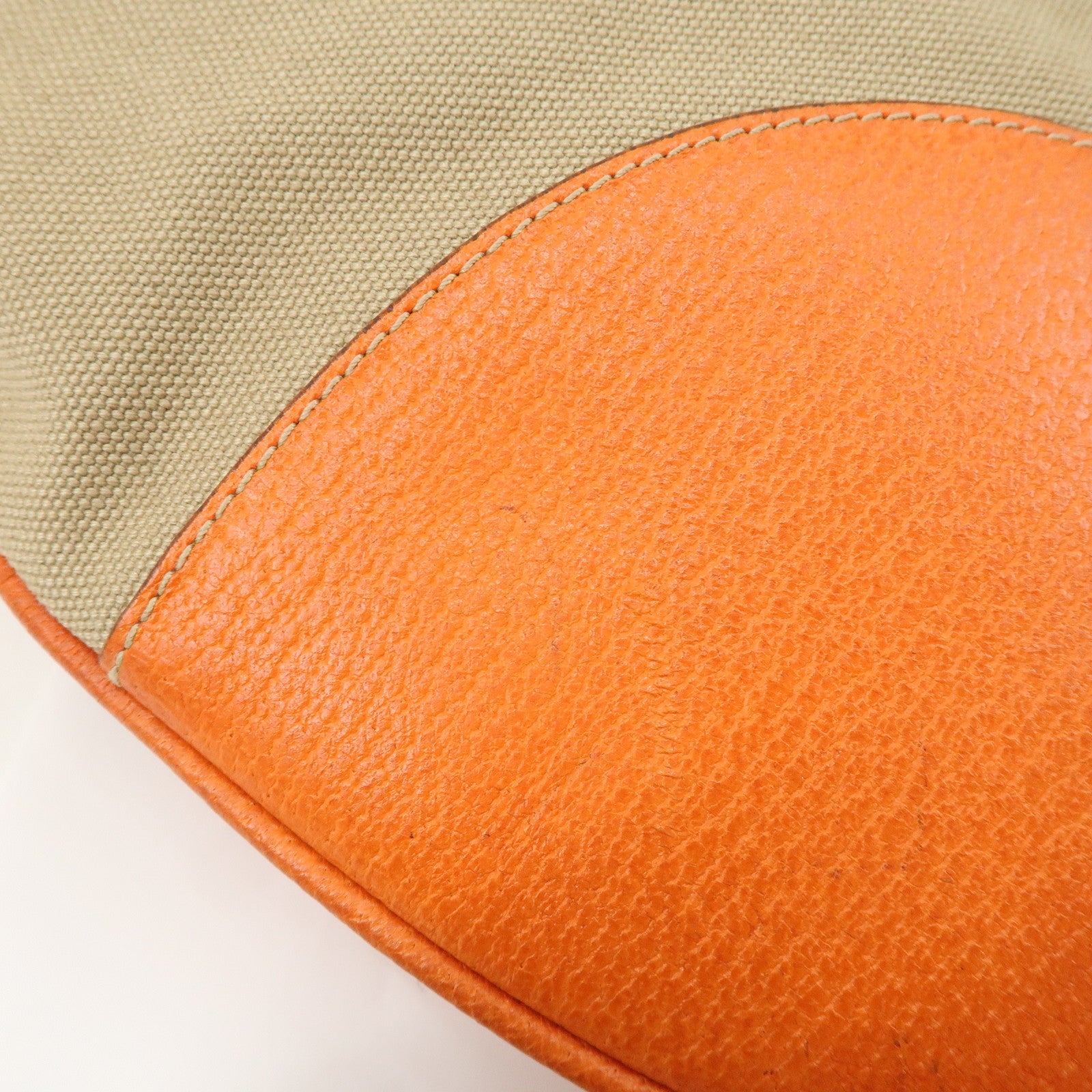 PRADA Triangle Logo Canvas Leather Shoulder Bag Orange Beige Used