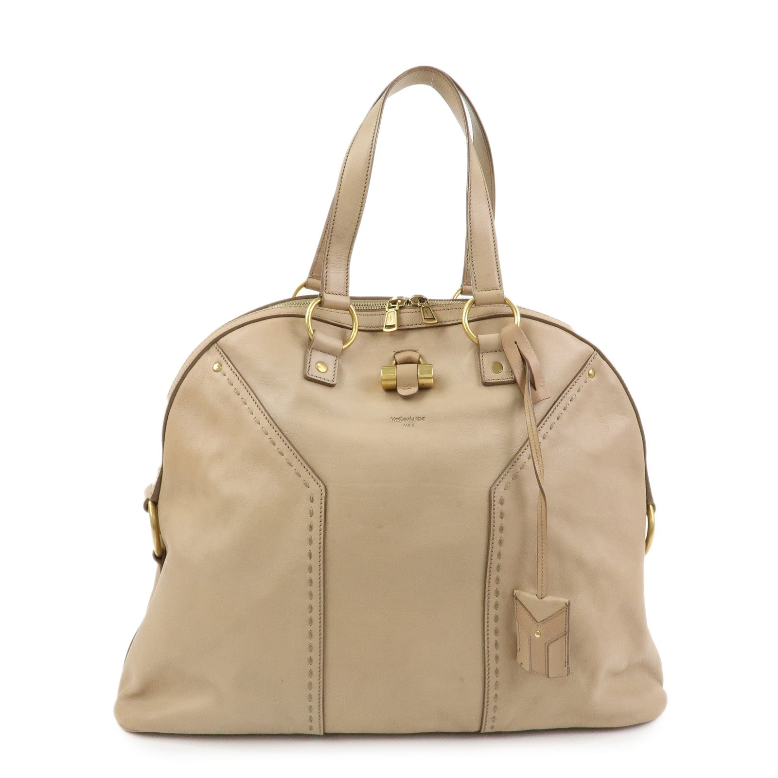 SAINT LAURENT PARIS Muse Leather Hand Bag Tote Bag Beige