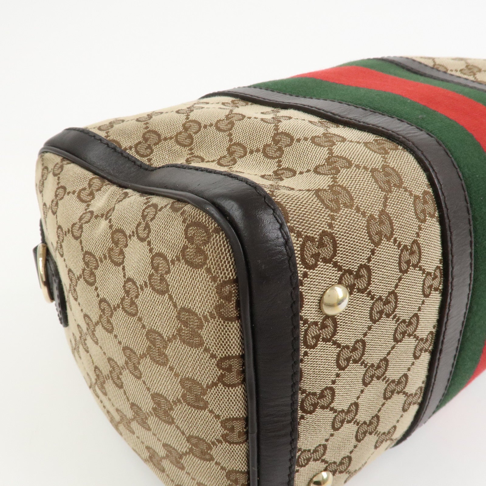 GUCCI Sherry GG Canvas Leather 2Way Bag Boston Bag Brown 247205