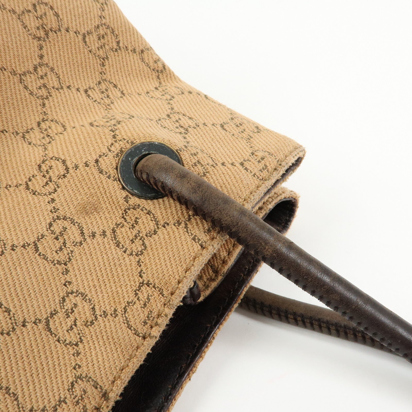 GUCCI GG Denim Leather Tote Bag Shoulder Bag Brown Beige 101340