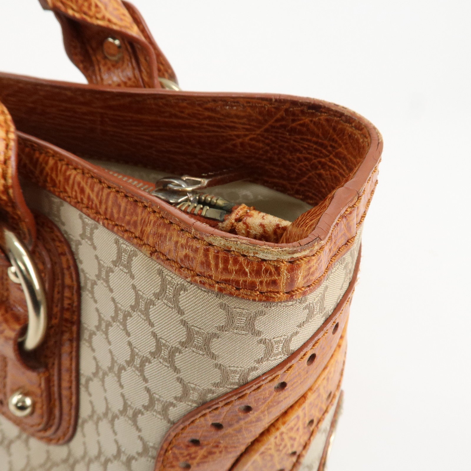 CELINE Macadam Canvas Leather Boogie Bag Hand Bag Beige Brown Used