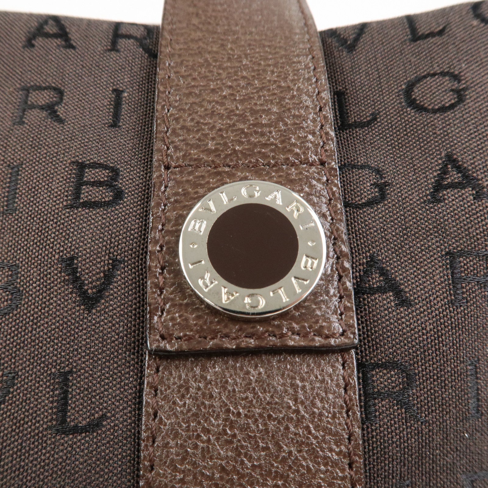 BVLGARI Logo Mania Canvas Leather Shoulder Bag Tote Bag Brown