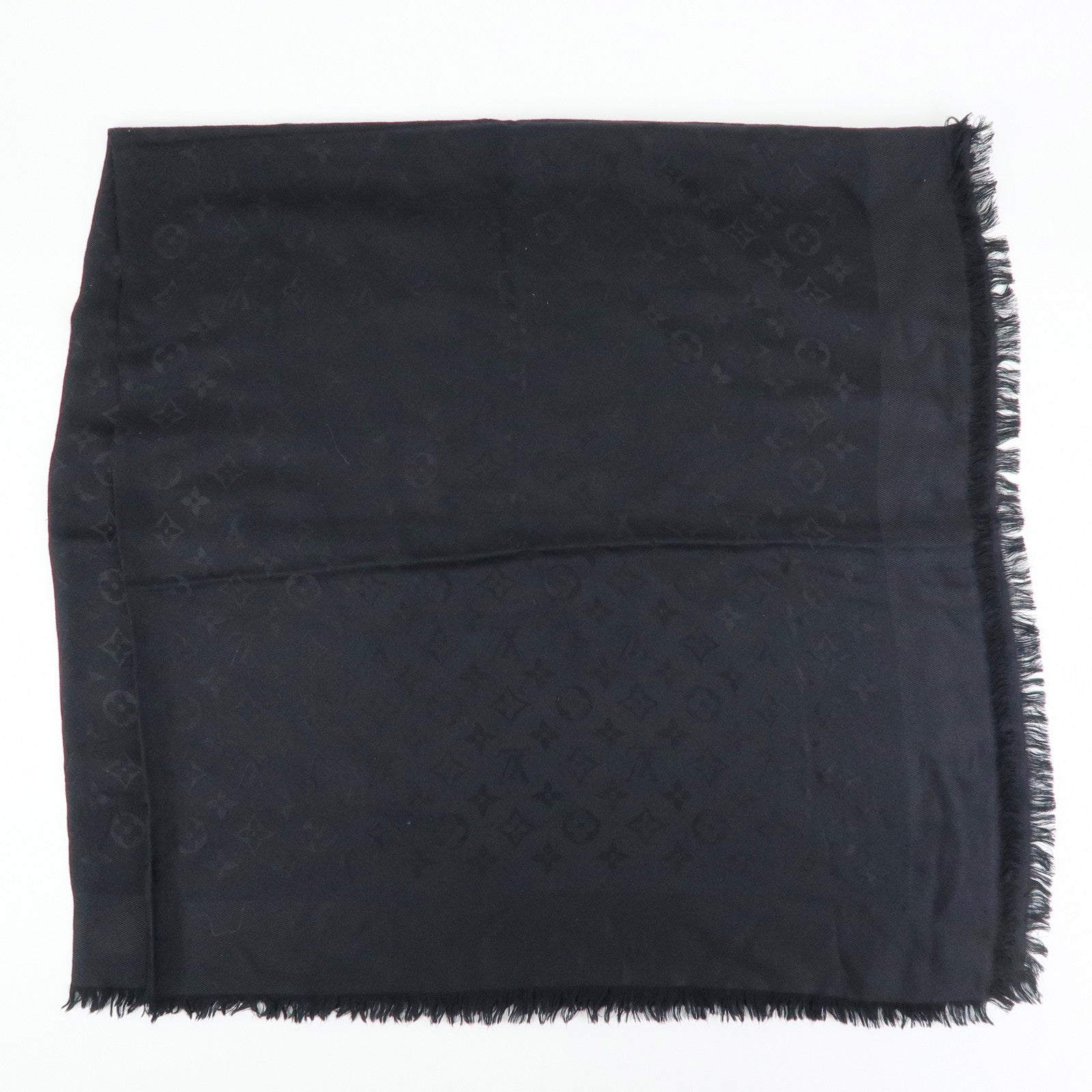 Louis Vuitton Monogram Silk Wool Shawl Scarf Black