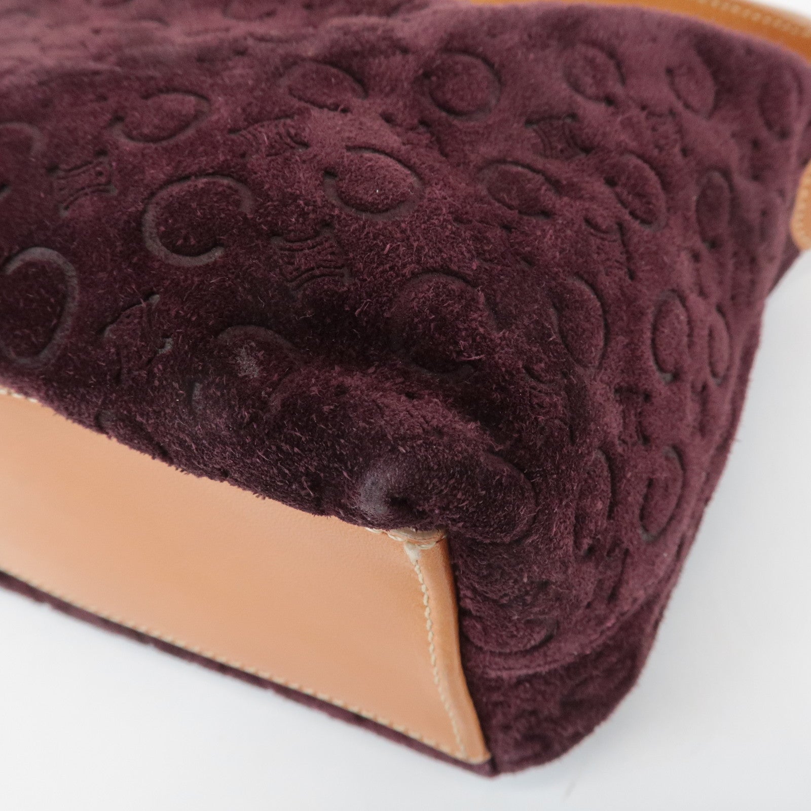 CELINE C Macadam Suede Leather Shoulder Bag Bordeaux Brown