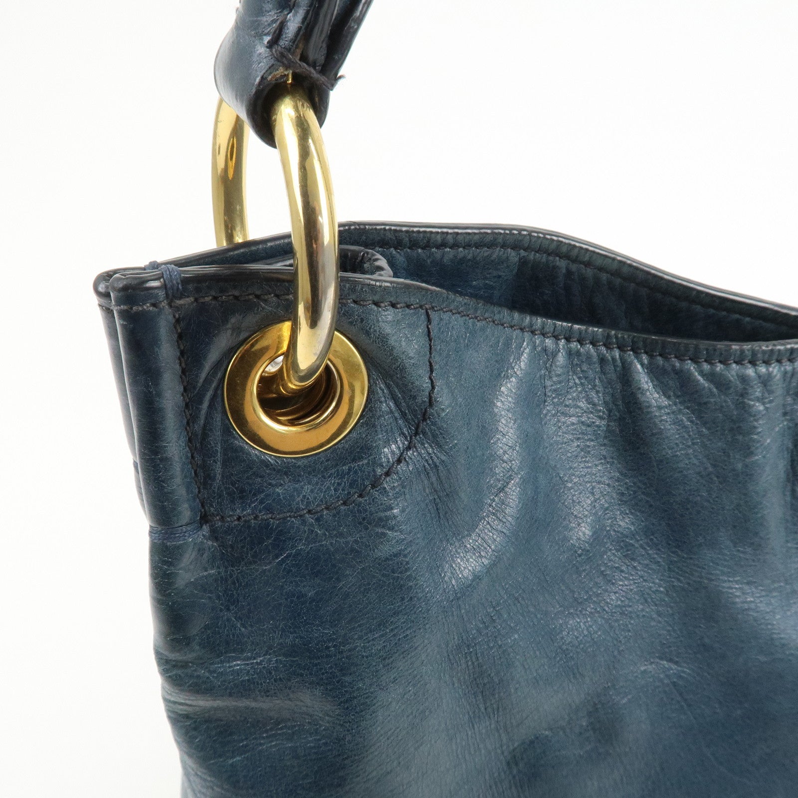PRADA Logo Leather Shoulder Bag Hand Bag Blue