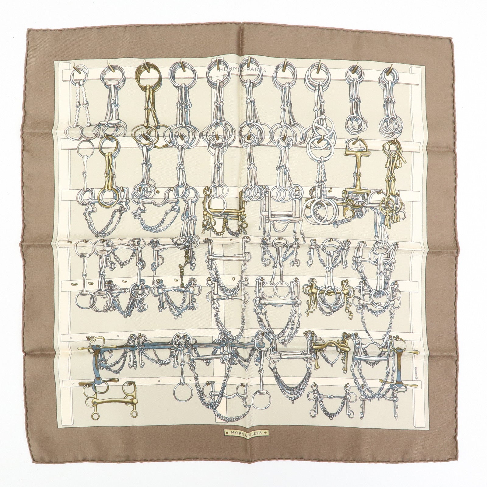 HERMES Petit Carre42 Set of 2 Silk 100% Scarf Clic Clac MORS&FILETS