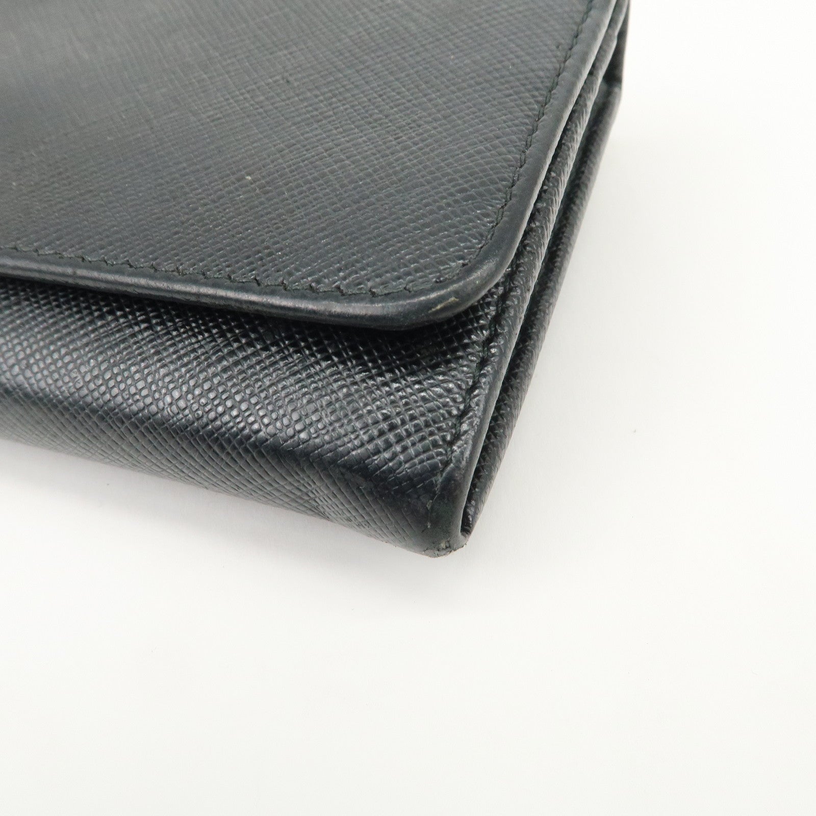 PRADA Saffiano Leather Flap Bi-Fold Long Wallet Black 1MH132