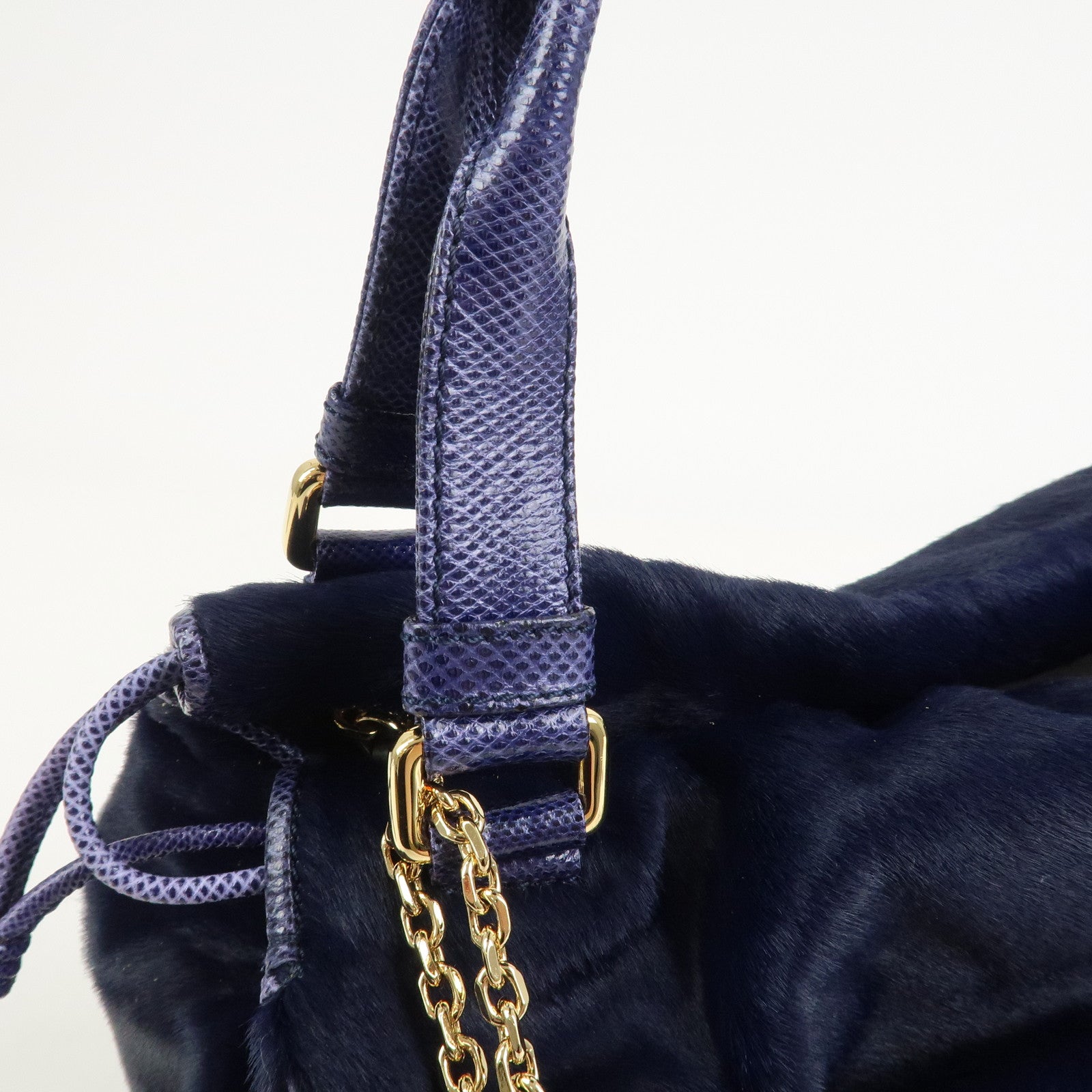 LOEWE Logo Unborn Calf Leather Hand Bag Charm Shoulder Bag Navy