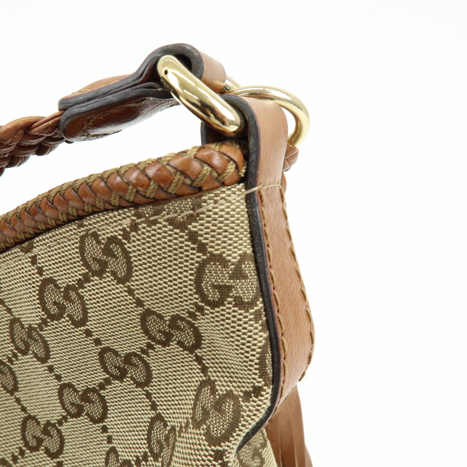 GUCCI Marrakech GG Canvas Leather Shoulder Bag Brown 257026