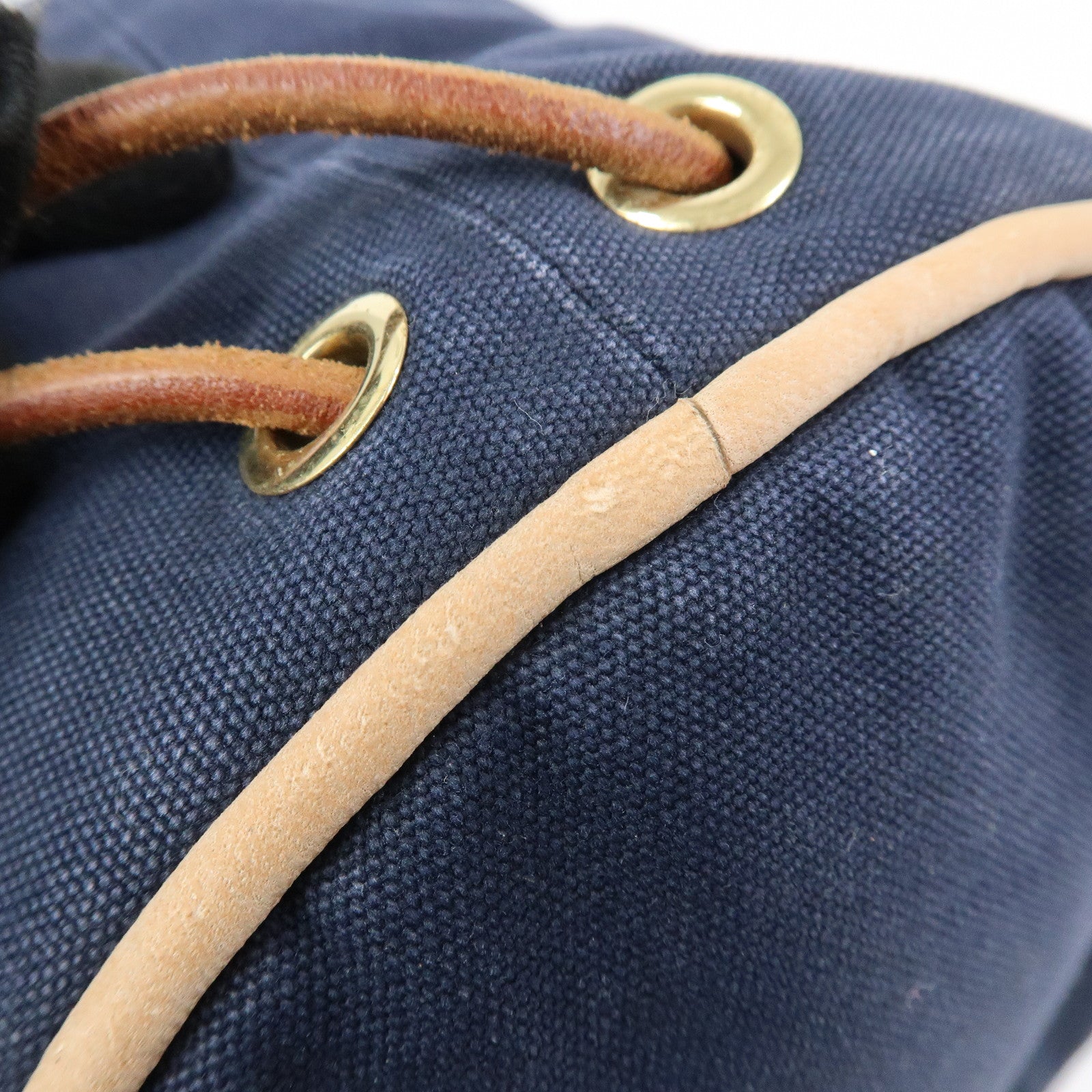 HERMES Canvas Leather Porochon Mimil PM Drawstring Backpack Navy
