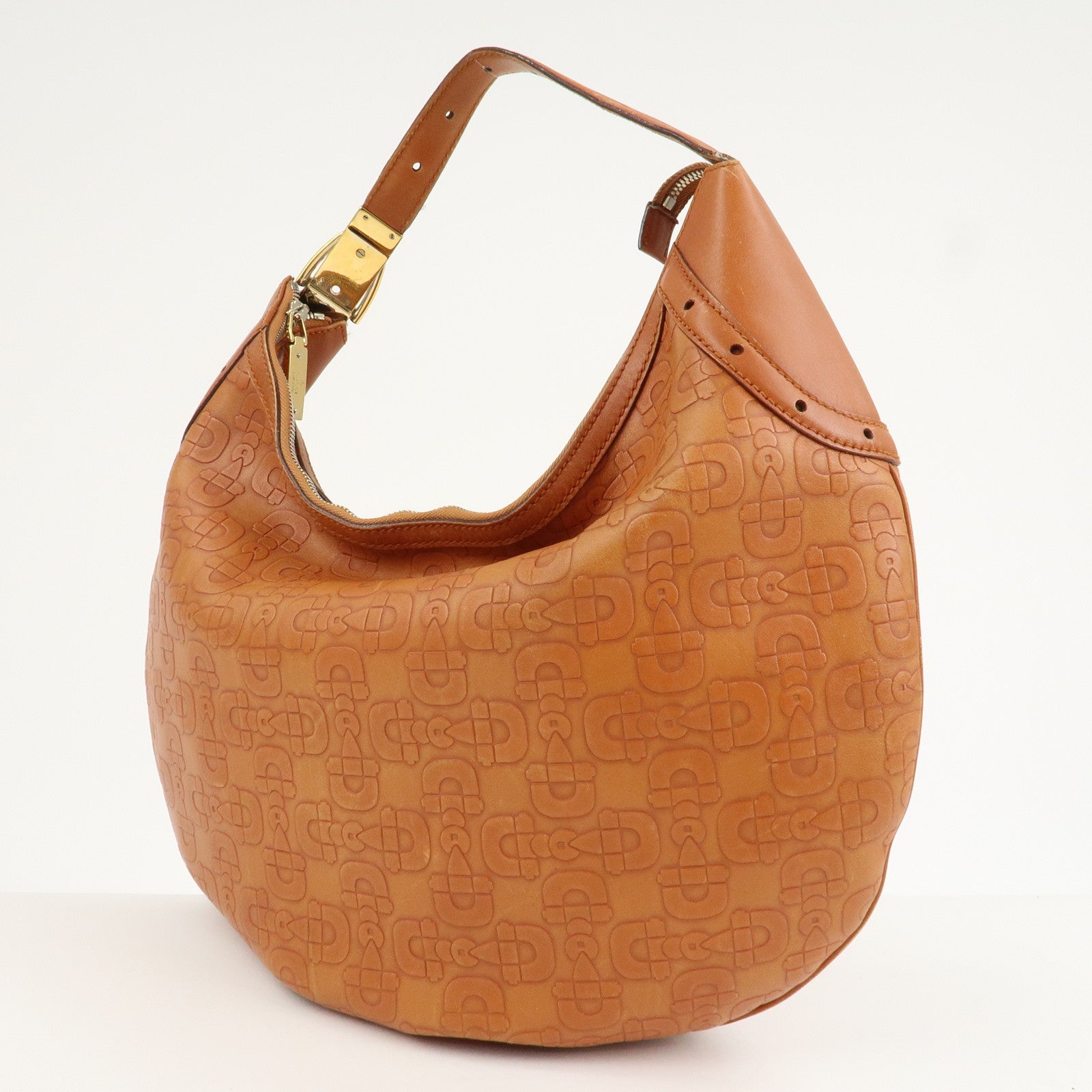 GUCCI Horsebit Leather Shoulder Bag Hand Bag Brown Gold HDW 145764 Used