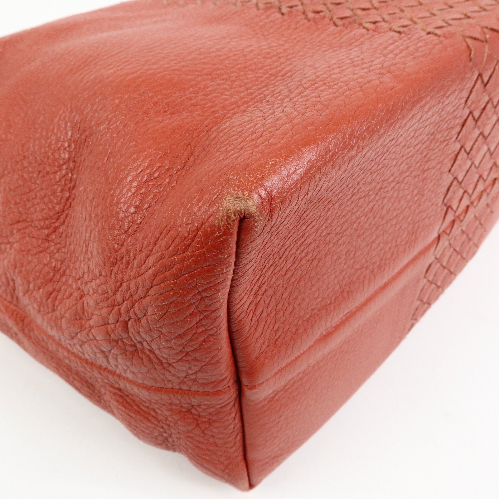 BOTTEGA VENETA Intrecciato Leather Shoulder Bag Red Brown 179331