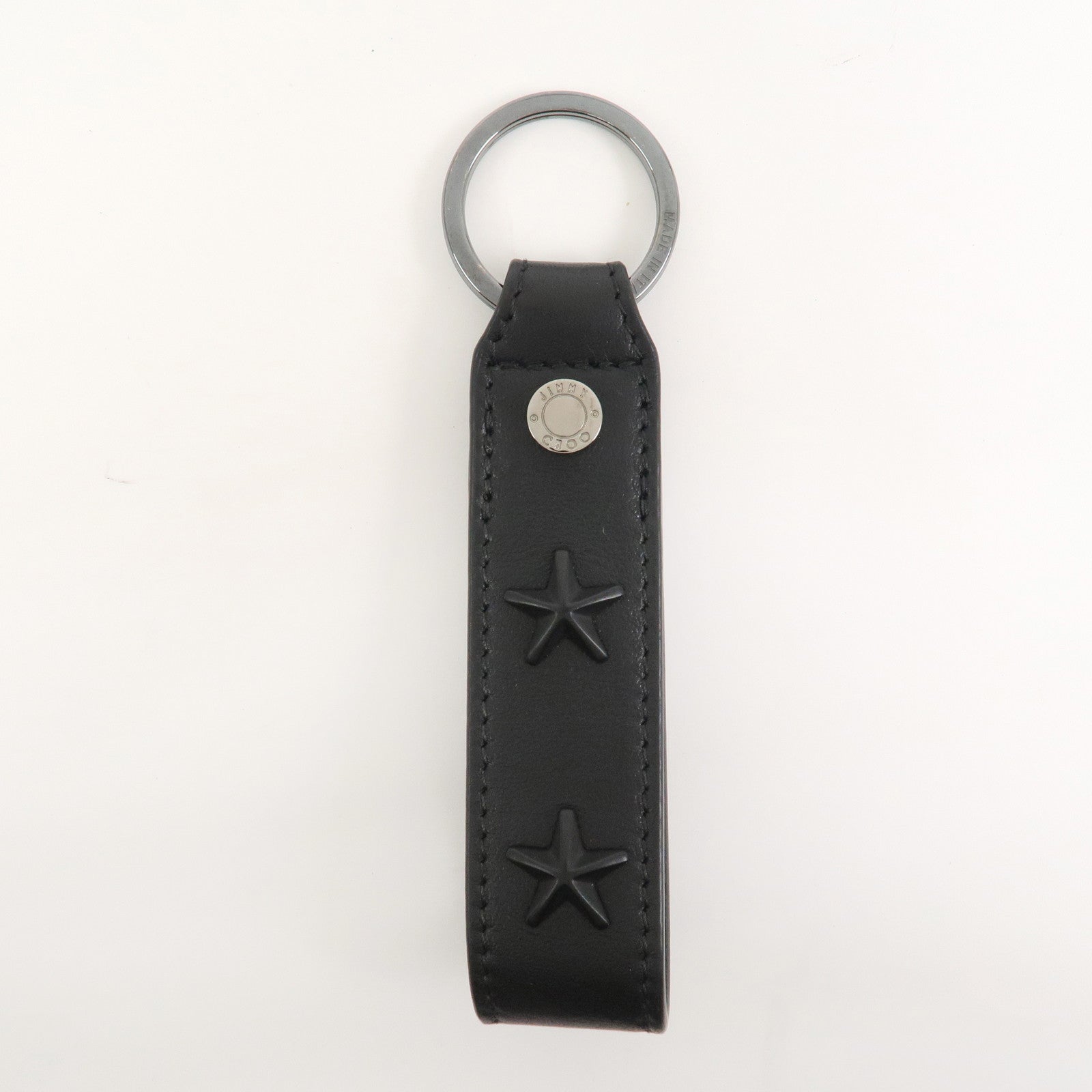 JIMMY CHOO Leather Bag Charm Key Chain Star Studs Black