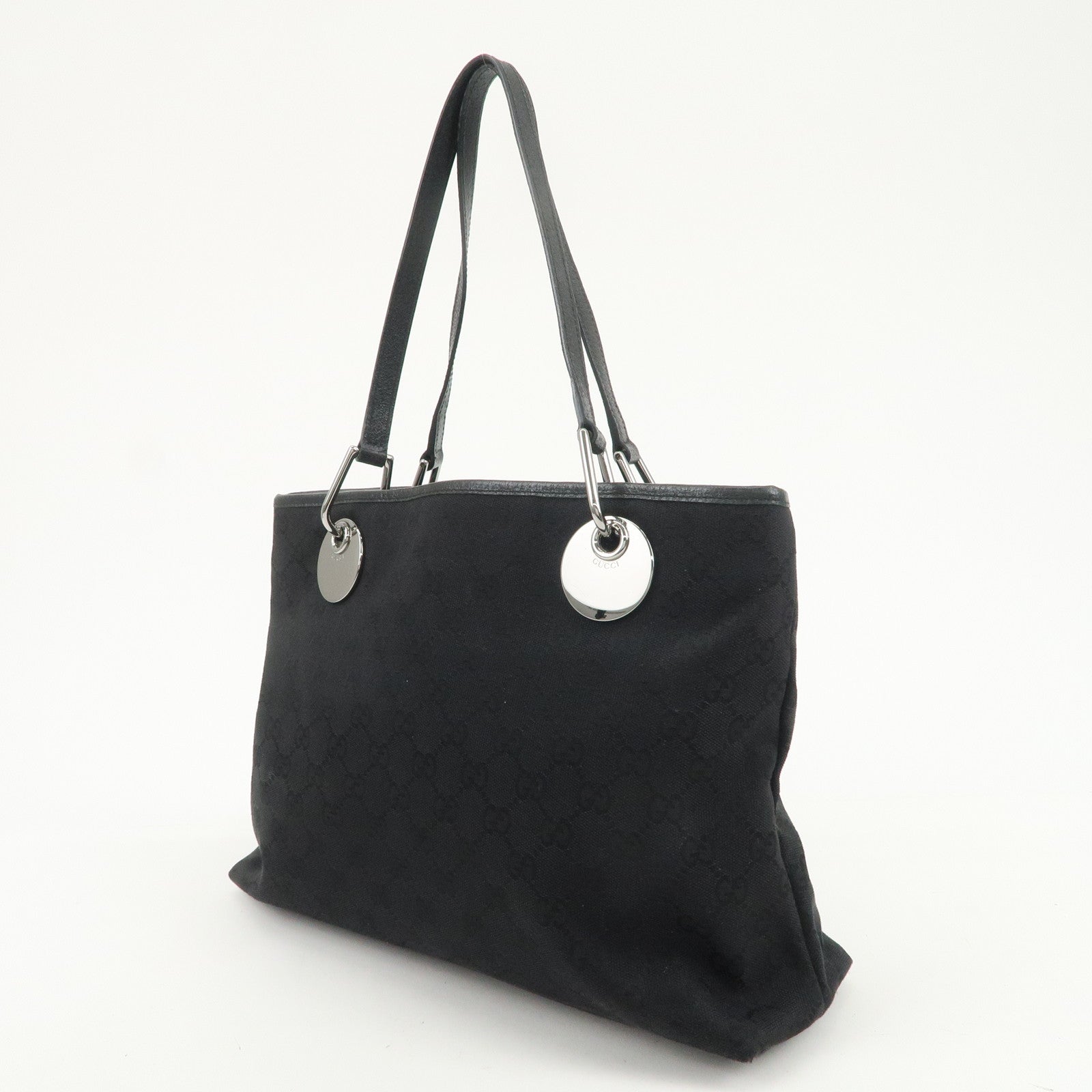 GUCCI GG Canvas Leather Tote Bag Shoulder Bag Black 120337